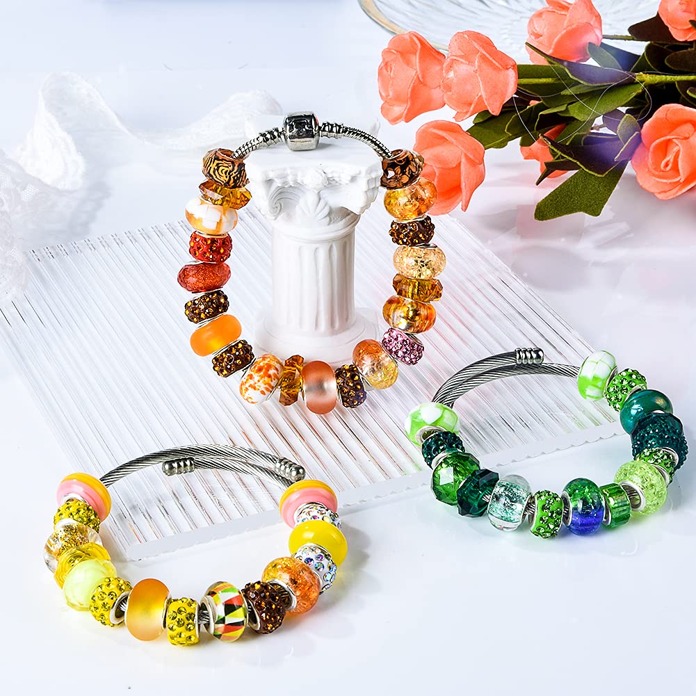 Aipridy Assortment European Large Hole Beads Spacer Beads Rhinestone Craft Beads for DIY Charms Bracelet Jewelry Making (Green-Orange-Lemon)
