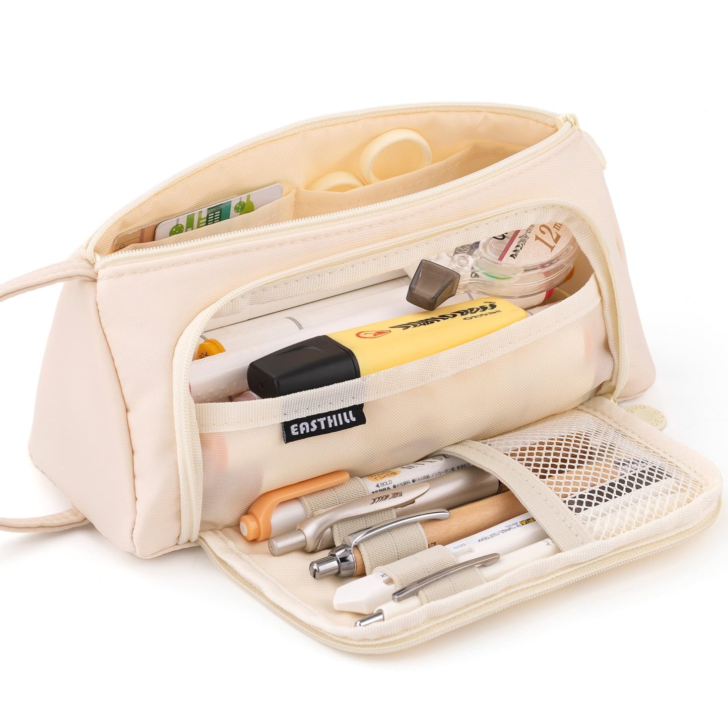 EASTHILL Pencil Case Large Capacity Pencil Pouch School Suppies Pen Case Stationery College Office Organizer for Girls Adults-Cream