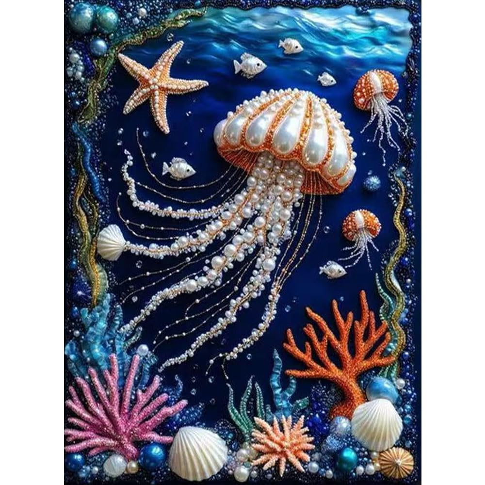 ZQEATRY Jellyfish Coral Reef Special Shape Diamond Art Kits for Adults,5D Diamond Painting Kits for Beginner,DIY Diamond Crystal Rhinestones Gem Art Kits for Home Wall Decor 12 X 16inch
