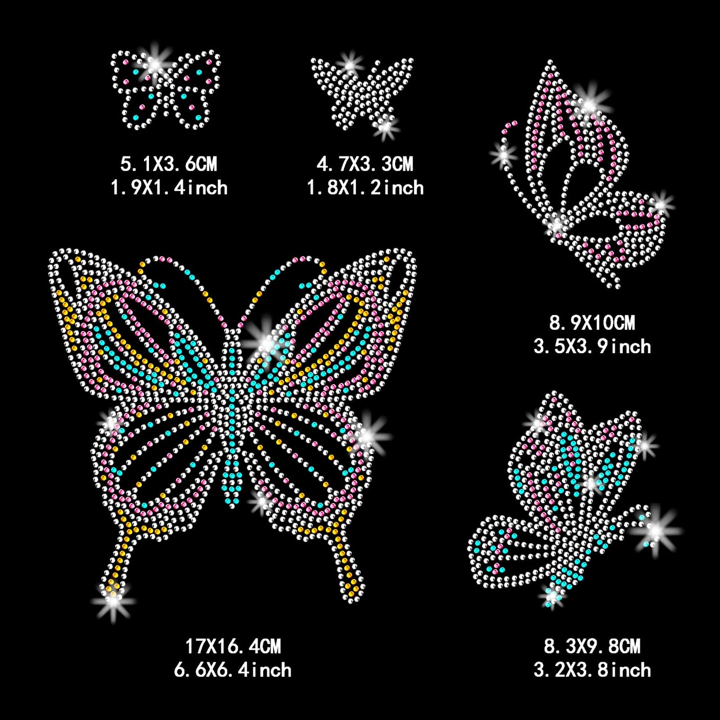 6 Pcs Butterfly Patterns Rhinestone Iron on Hotfix Transfer Decal Bling DIY Patch Clothing Repair Applique T-Shirt Vest Shoes Hat Jacket Decor Clothing DIY Accessories