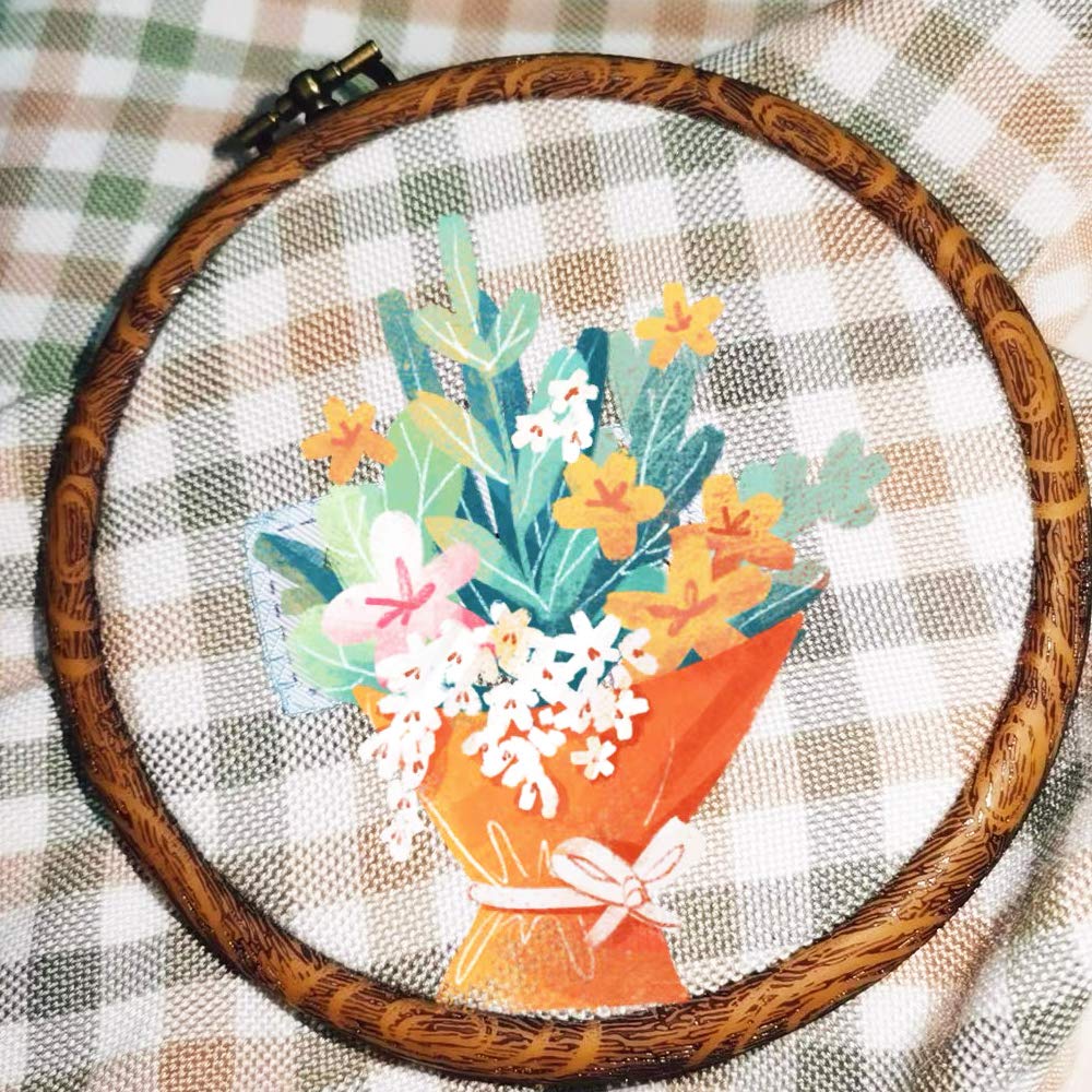 4 Pieces Embroidery Hoop Ring Plastic Cross Stitch Hoops Set Imitated Wood Display Frame Circle and Oval Embroidery Kits for Art Craft Sewing and Hanging,With 16pcs Gold Eye Sewing Needles