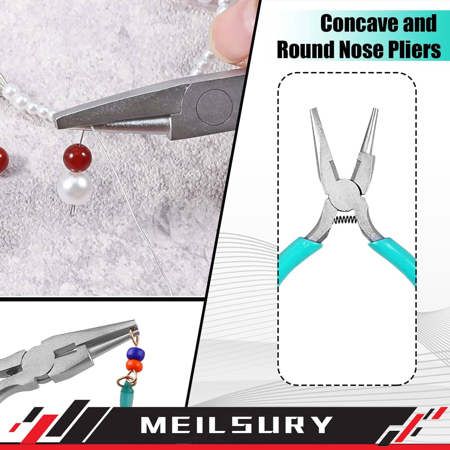 MeilsurY 3-Piece jewelry pliers set includes a 6-in-1 bail making looping pliers, nylon jaw pliers, and Wire Looping and Bending plier tools for crafting, beading, and repairing