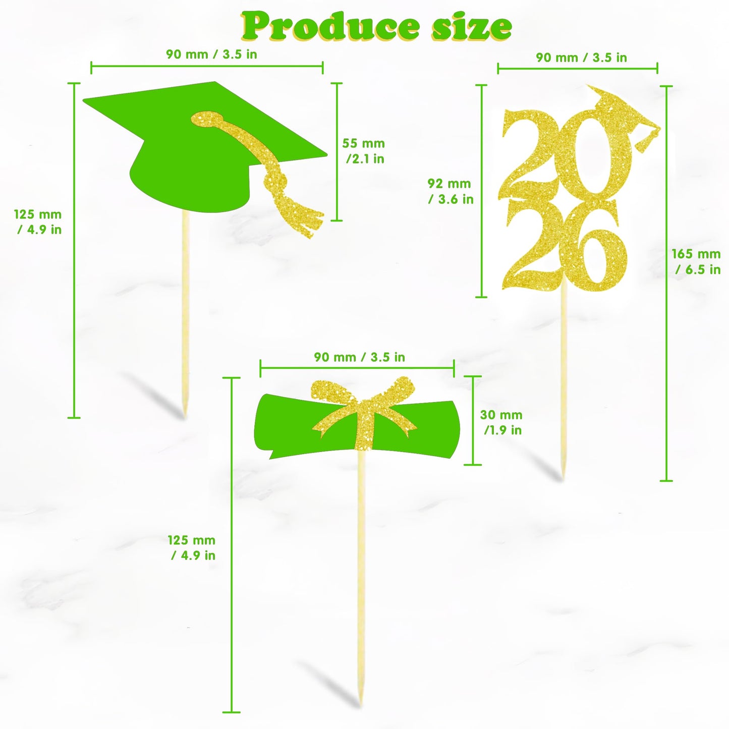 OHOME Graduation Decorations 2026-36 PCS Graduation Cupcake Toppers - 2026 Graduation Party Decorations - Mini Cake Decorations for Class of 2026,Diploma, 2026, Grad Cap Set (Green)