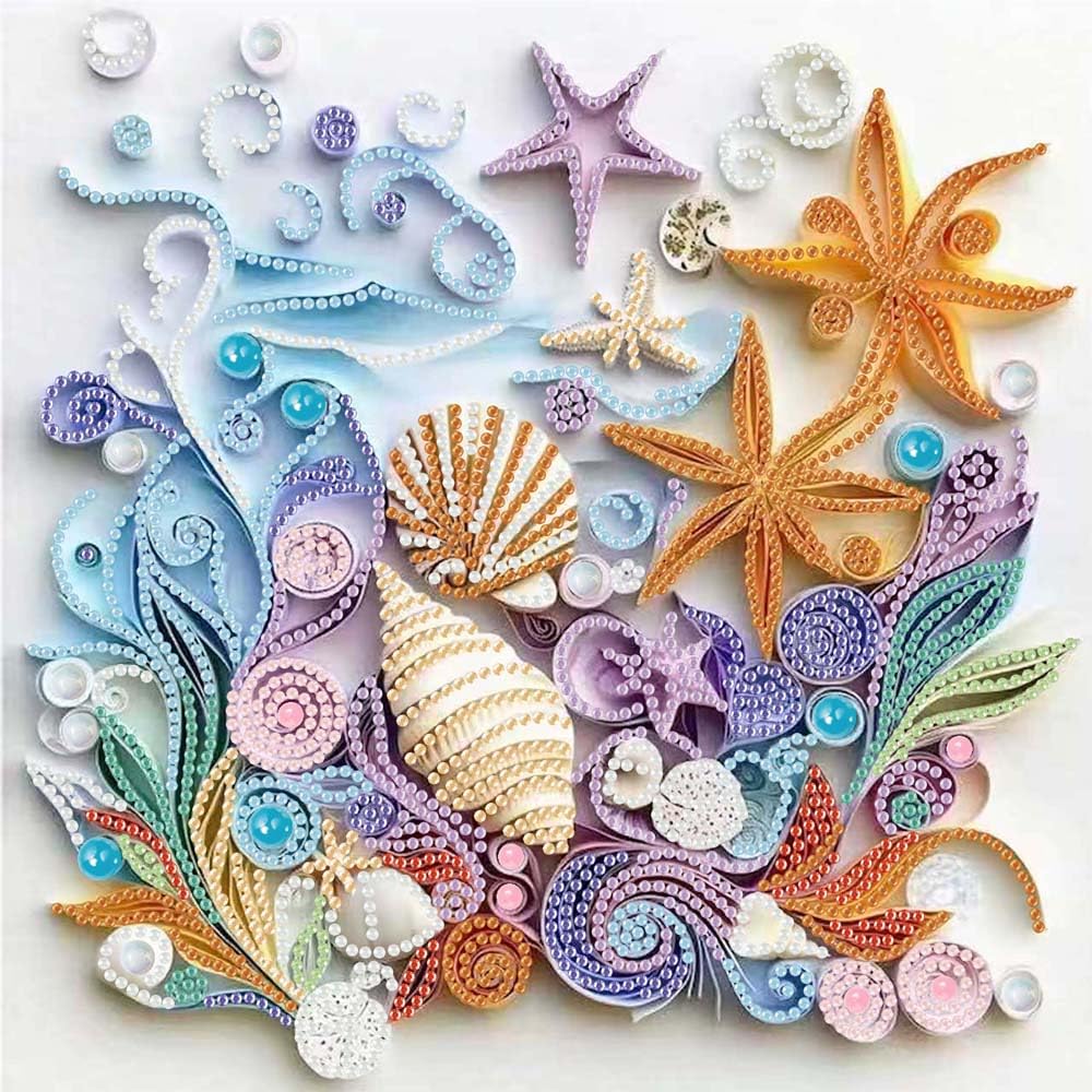 ZQEATRY Shell Starfish Diamond Art Kits for Adults,DIY Specail Shape Diamond Painting Kit for Adult Beginners, 5D Diamond Painting Crystal Rhinestones Art, Home Wall Decor 12 x 12inch