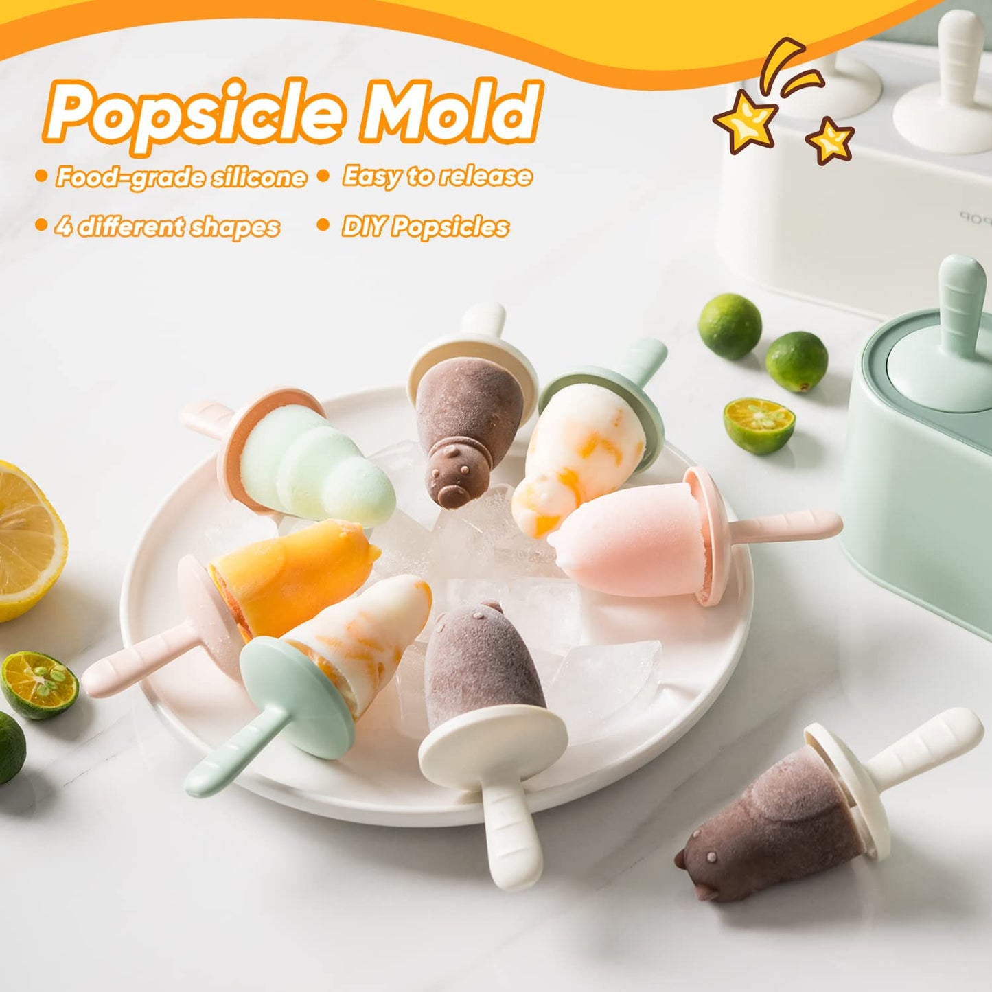 Popsicle Mold Set 4 Pieces Homemade Silicone Popsicle Maker Easy Release Ice Cream Molds Reusable DIY Pop Molds (Blue, WinterWonder Pops)