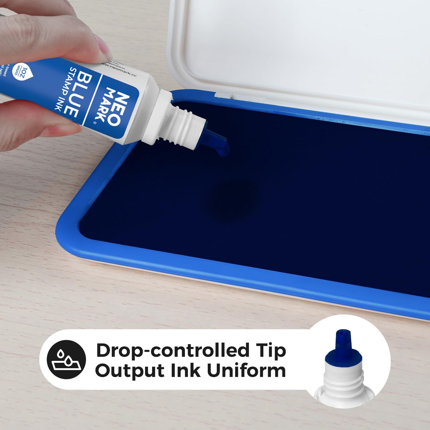 NEO MARK Premium Stamp Ink, Quick-Drying and AP-Certified Non-Toxic Refill Ink for Self-Inking Stamps, Date Stamps and Stamp Pads(Blue, 1oz)