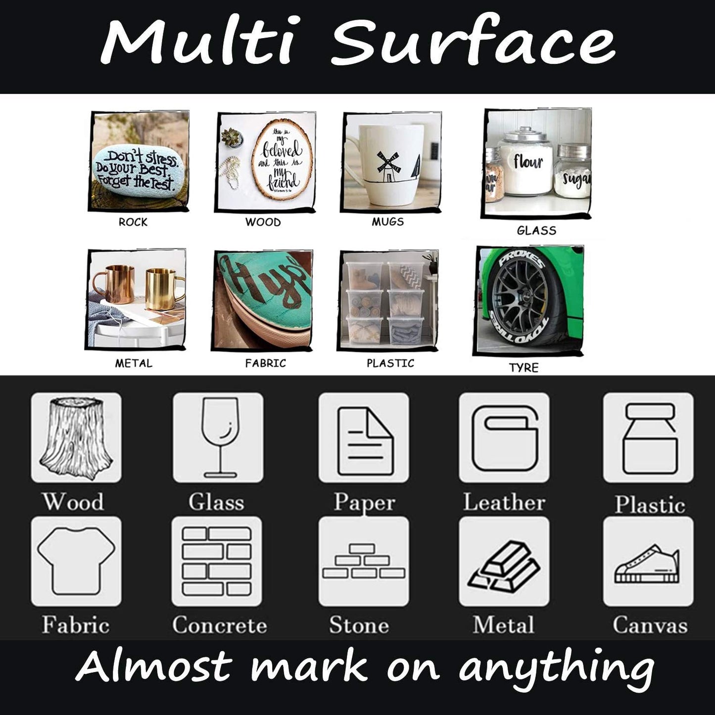 4-Color Paint Pens for Rock Painting, Stone, Ceramic, Metal, Glass, Wood, Fabric, Canvas, 6 Pack Permanent Oil Based Paint Markers, Medium Tip, 2 Extra Chisel Tips, High Volume Ink, 2X Lifespan