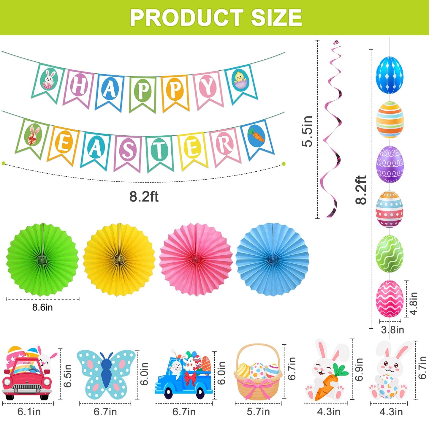 Easter Decorations Easter Decor Happy Easter Banner Egg Bunny Garland Hanging Swirl for Home Office School Classroom Themed Party Decorations