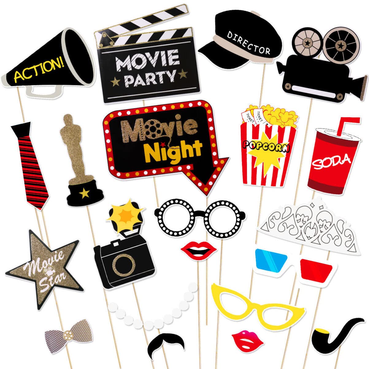 LUOEM Photo Booth Props Movie Night Photo Props Movie Party Decoration Supplies,Pack of 21