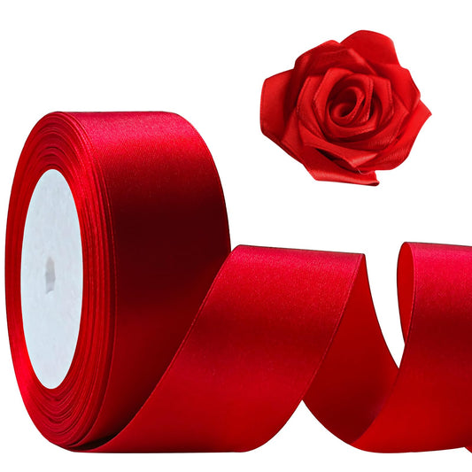 25 Yards Red Satin Ribbon 1 1/2inch, Single Face Polyester Silk Fabric Hair String Ribbon for Craft, Flower Bouquets, Gift Wrapping, Wedding, Bow Making and Valentines Decoration