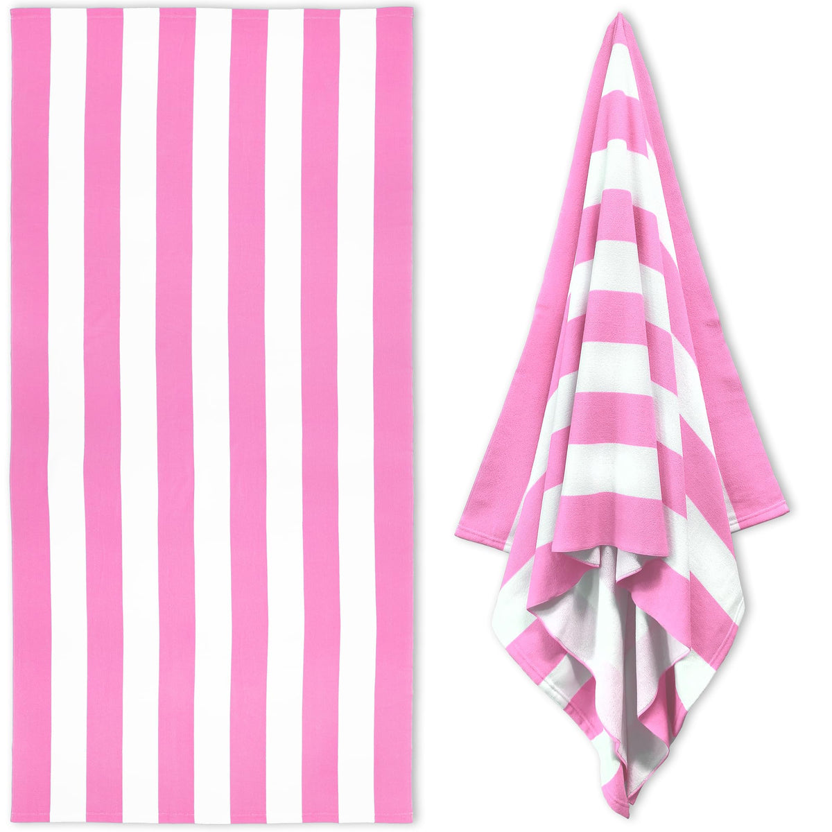 HENBAY Large Oversized Beach Towel - 35 x 70 Inch Microfiber Pool Towel, Pink Striped Quick Dry Cabana Swim Towel