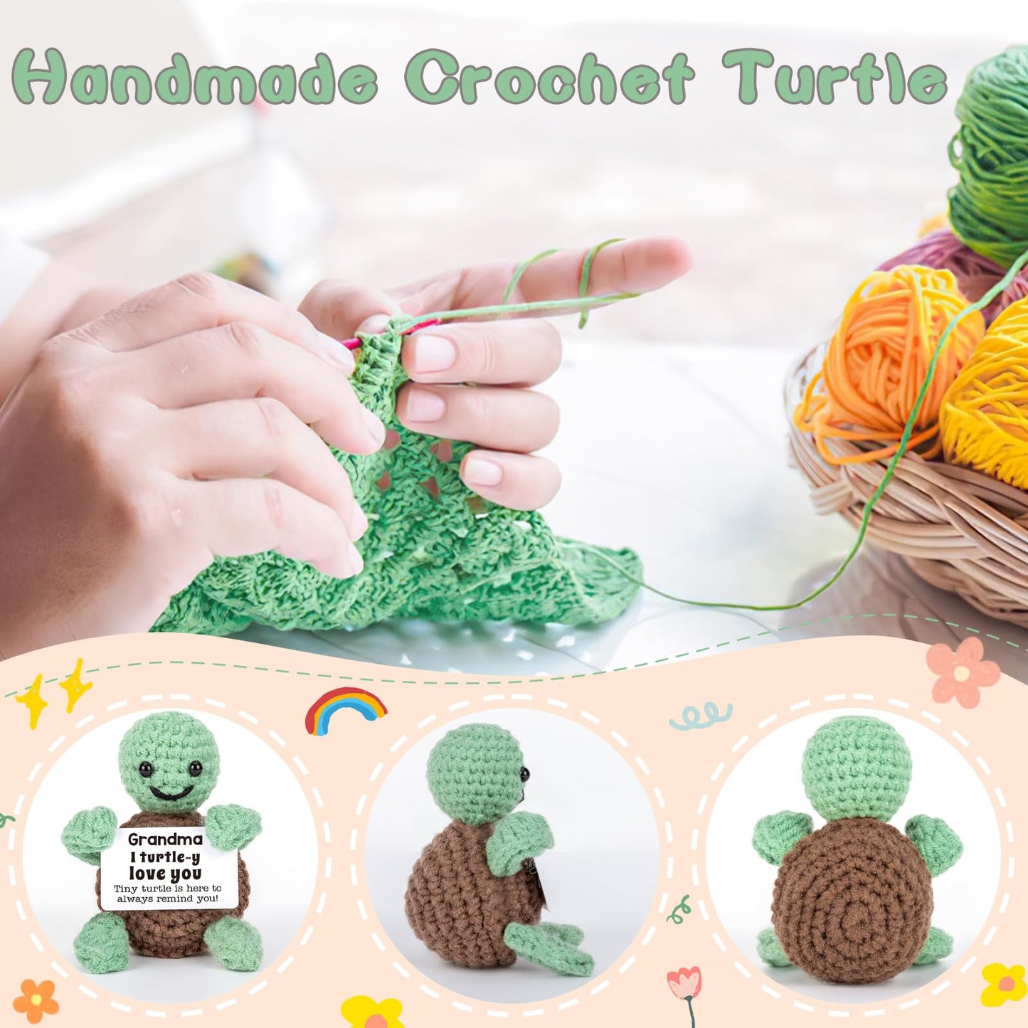 Mini Funny Turtle Grandma Gifts, Easter Mothers Day Birthday Gifts for Grandma from Granddaughter Grandson Grandkids, Nana Gigi Love Small Cute Stuff Things, Handmade Emotional Positive Crochet Turtle