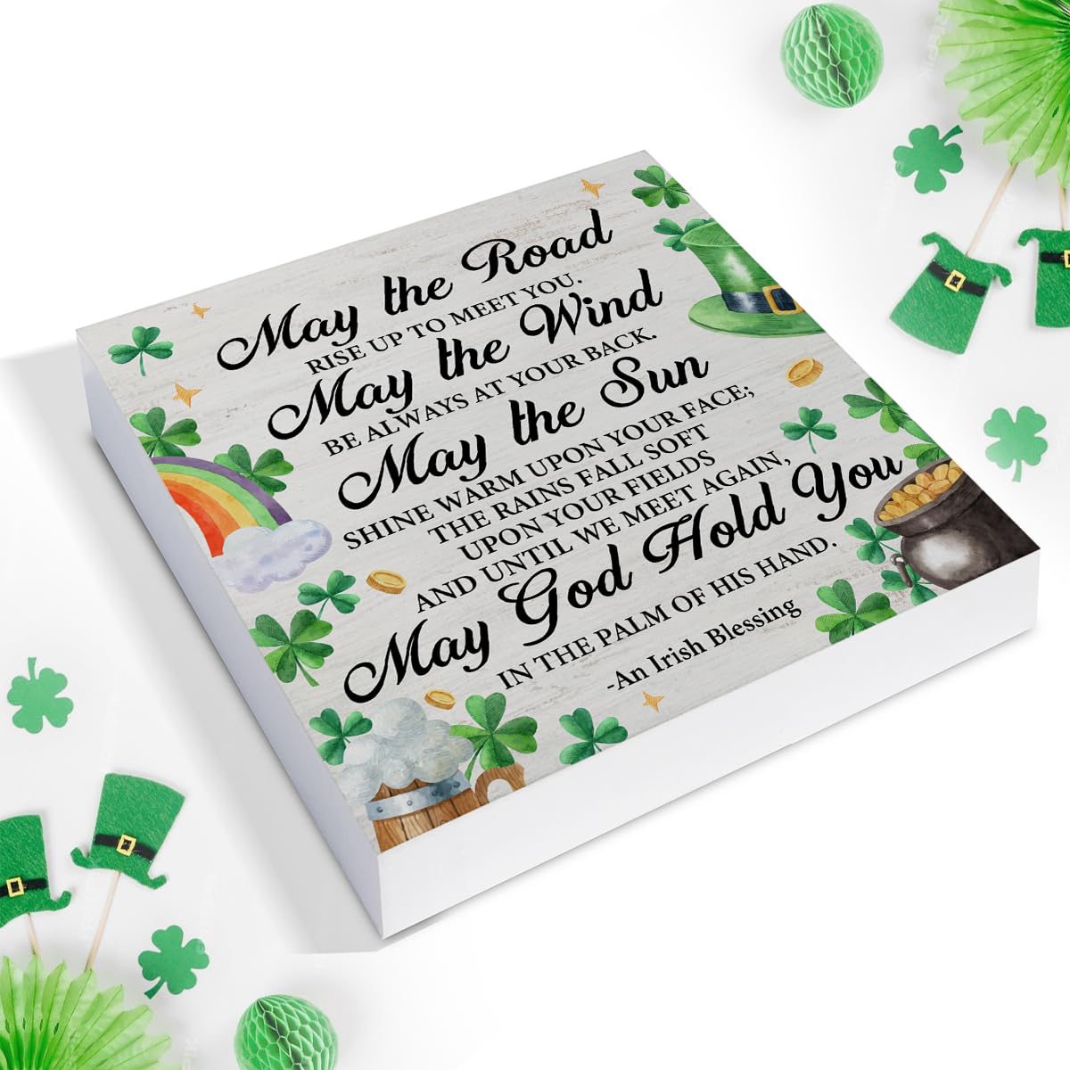 Irish Blessing Decorations St. Patricks Day Decor, Rustic an Irish Blessing Wood Sign Home Tabletop Shelf Desk Decor, St Patricks Day Decorations, 5 X 5 Inches