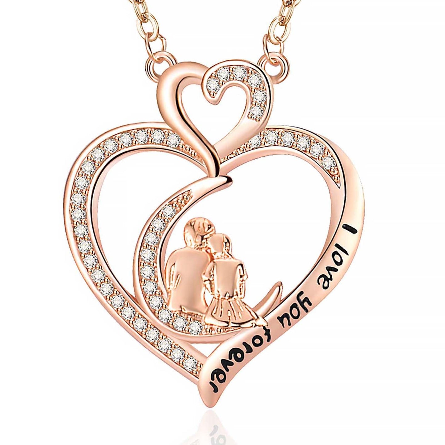 GemJelry Mothers Necklace Gifts for Mom from Daughter Son, I Love You Mom Necklace Heart Pendant Rhinestone Jewelry with Box Birthday Mothers Day Gifts for Women