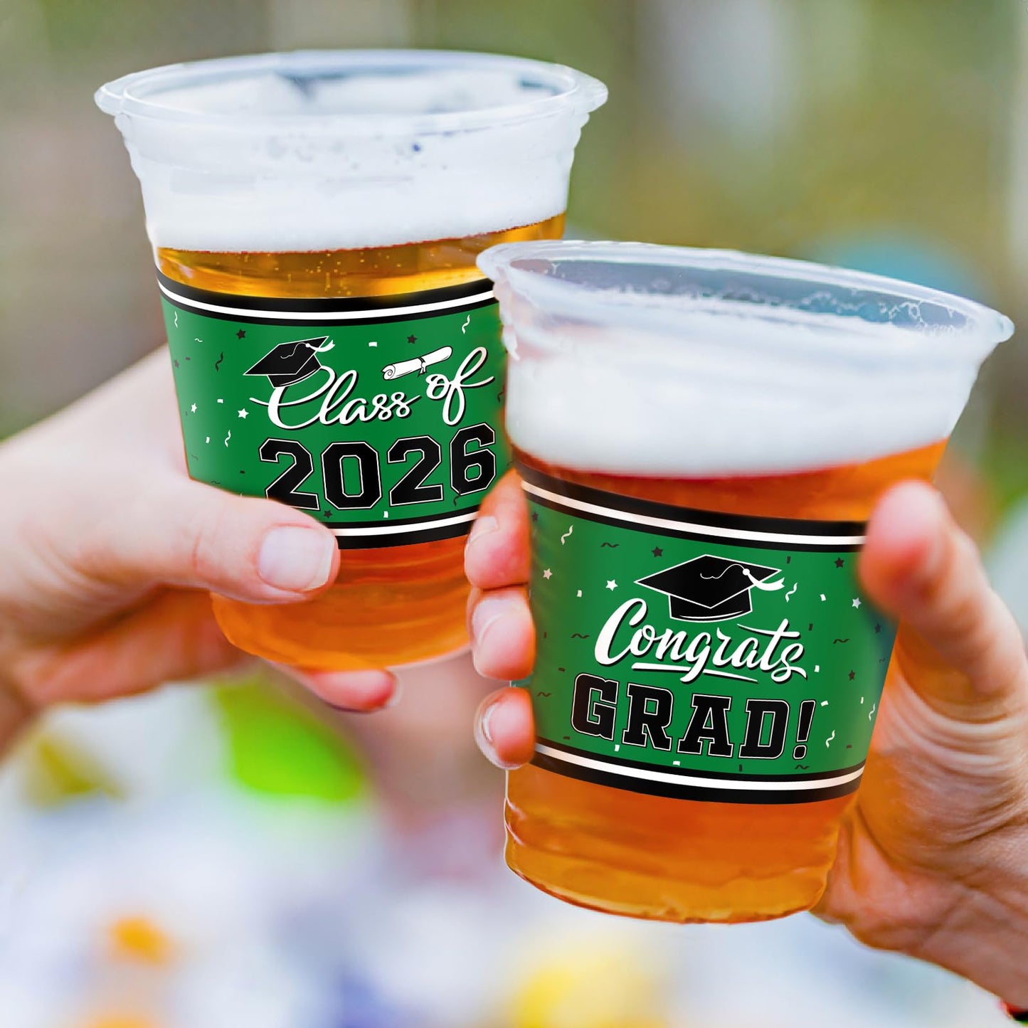 Gatherfun Class of 2026 Celebration - 100 Pcs 16oz Green Graduation Plastic Cups for Sturdy & Durable Drinkware for Grad Festivities | Essential Graduation Party Supplies & Decorations