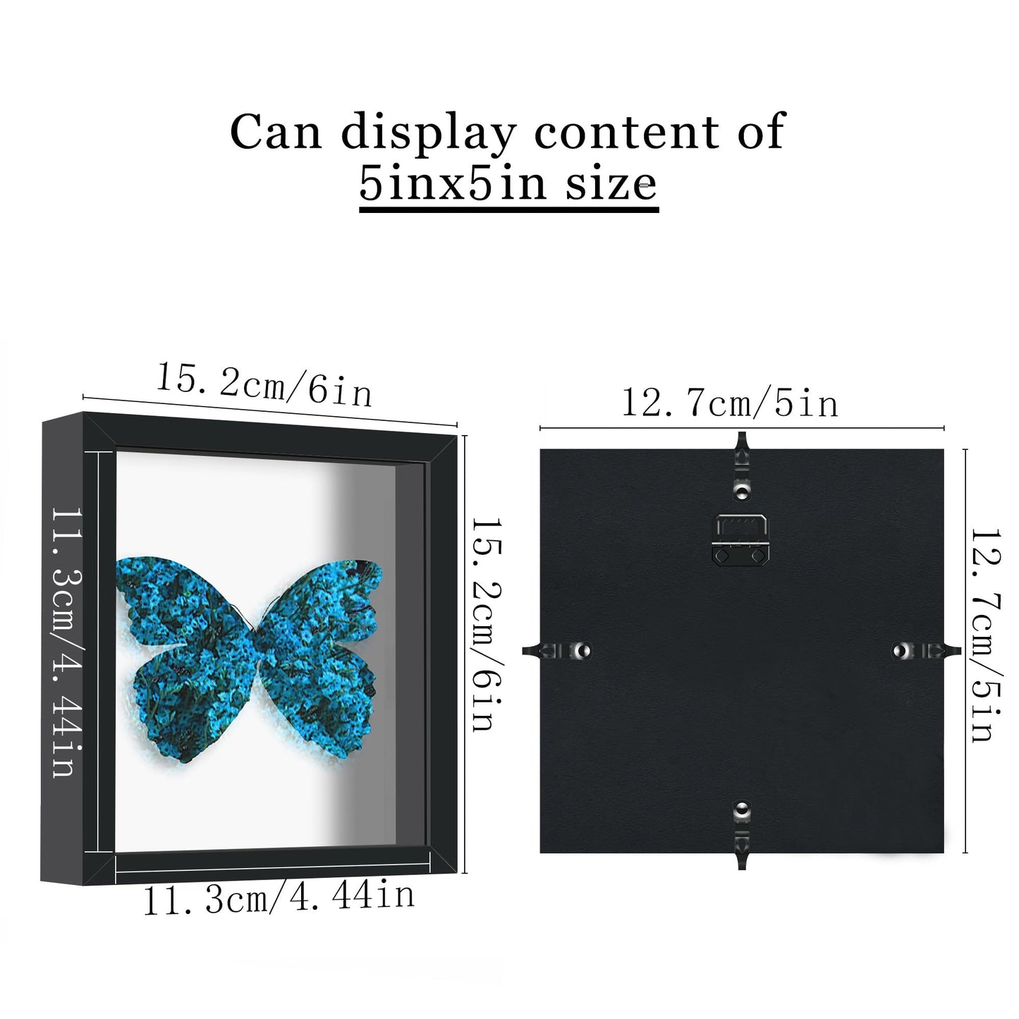 Picrit 5x5 Shadow Box Frame, Display Case Box with High Definition Real Glass and Black Back for Memorabilia, Baby Items, Wedding Memories, Crafts, Tickets and Photos, Black