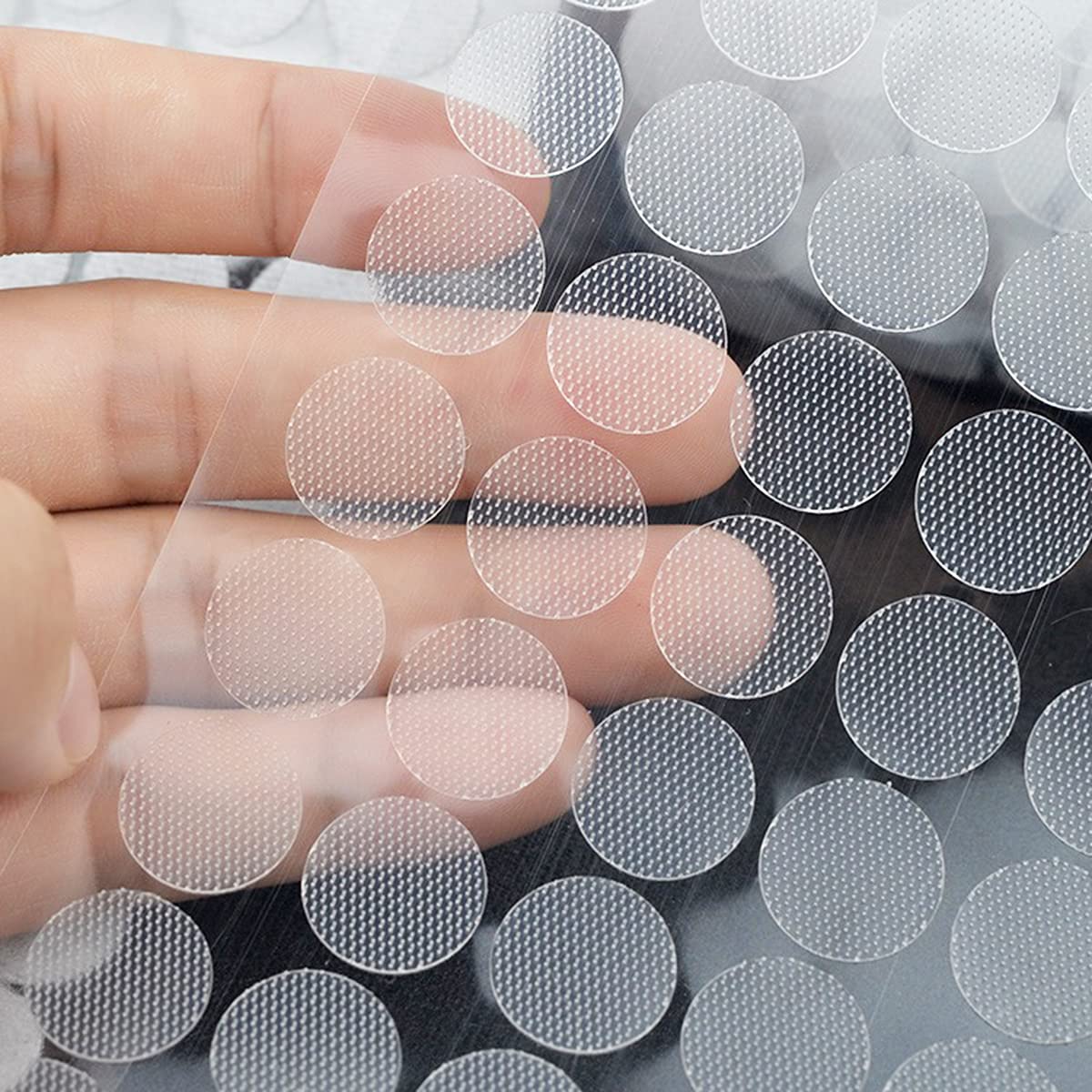 Adhoklop 1248 Pcs (624 Pairs) Thin Clear Dots with Adhesive Hook and Loop Nylon Transparent Sticky Back Glue Tapes 0.59 Inch Diameter Fastener for School Classroom Teacher Supplies (Clear)