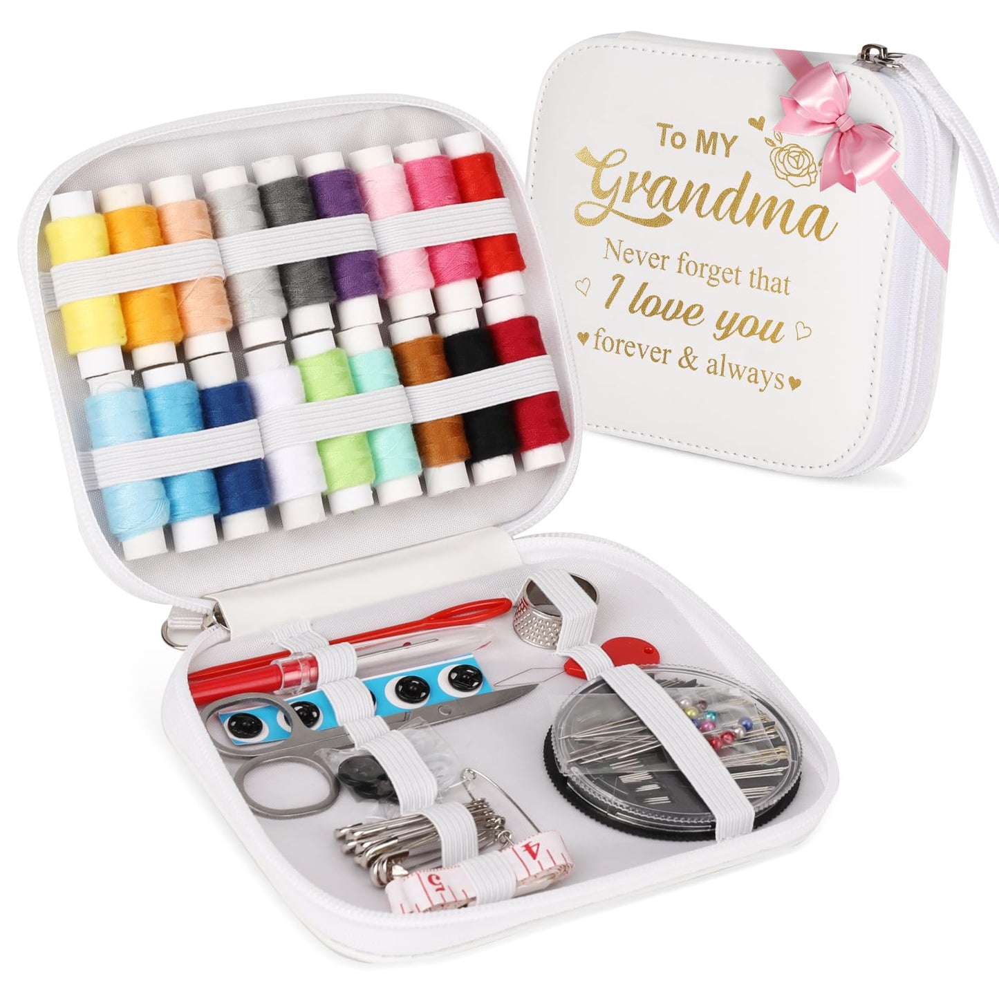 Sewing Kit Mothers Day Gifts for Grandma Women Nana, Sewing kit Small Portable Sewing Supplies Accessories with Carrying Case Contains Thread, Needle, Scissors, Measure Tape, Thimble