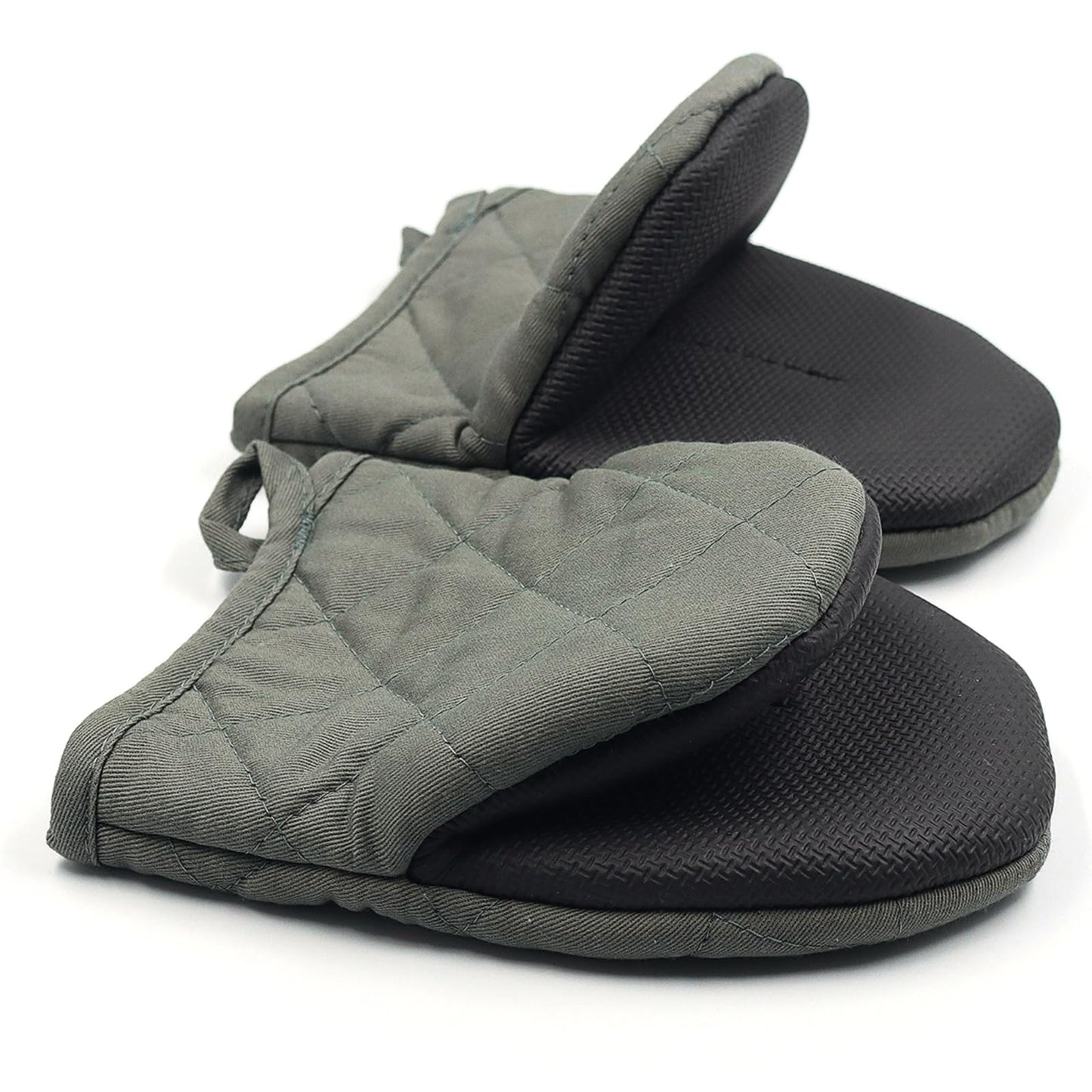 1 Pair Short Oven Mitts, Heat Resistant Silicone Kitchen Mini Oven Mitts for 500 Degrees, Non-Slip Grip Surfaces and Hanging Loop Gloves, Baking Grilling Barbecue Microwave Machine Washable (Gray)