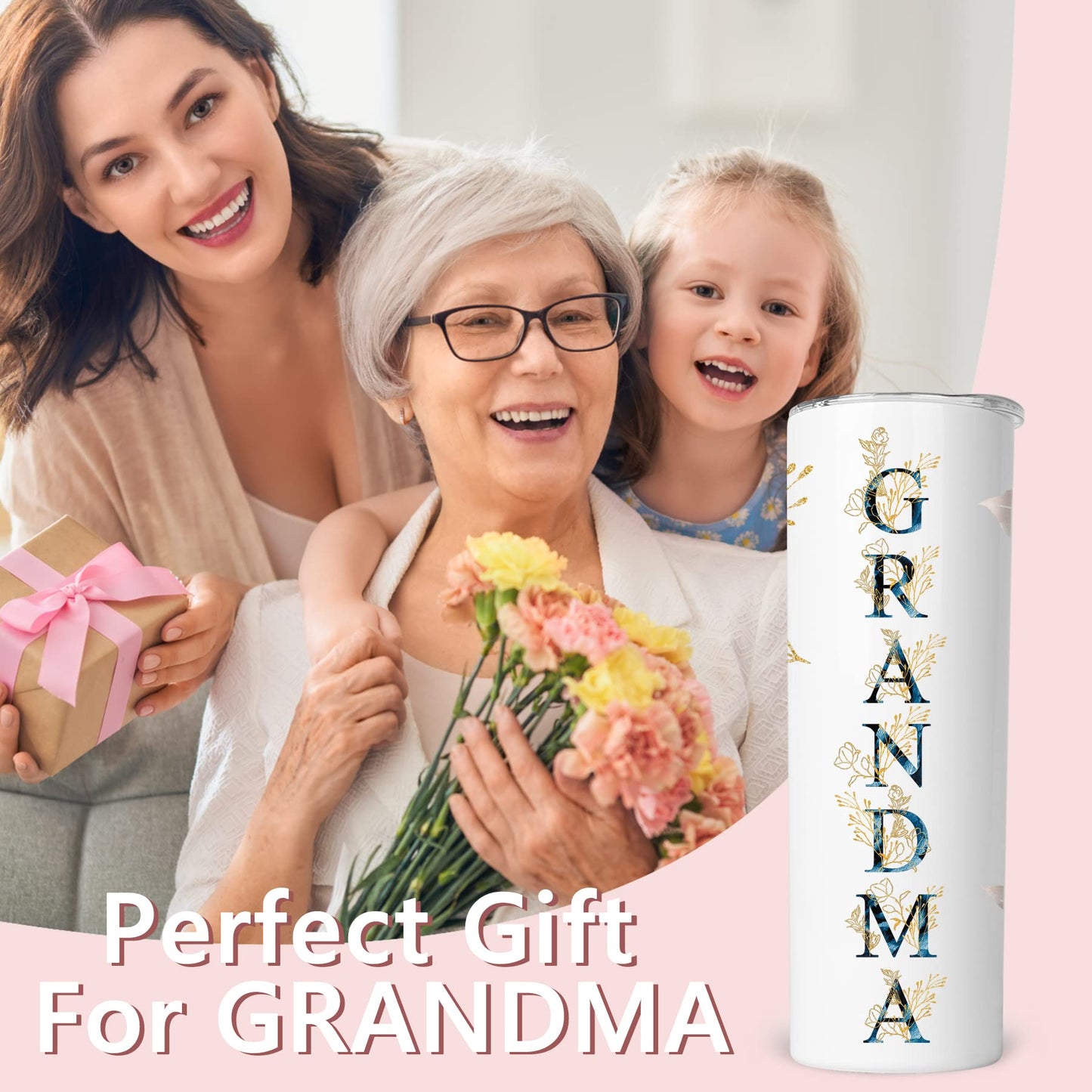 ZOKCC Christmas Gifts for Grandma- Best Grandma Tumbler- Cute Grandma's Mother's Day Birthday Gifts- Gift for Grammy, Grandmothers, Grandmom from Grandchild Grandson Granddaughter