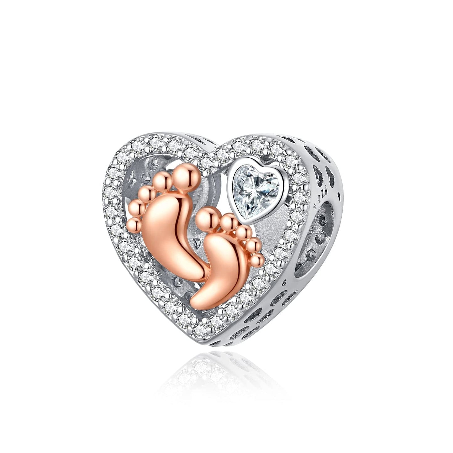 Alstade Baby Foot Heart Charm 925 Sterling Silver Charms fits Bracelets and Necklace Pendant Bead Charms Jewelry Present for Women Family Friends