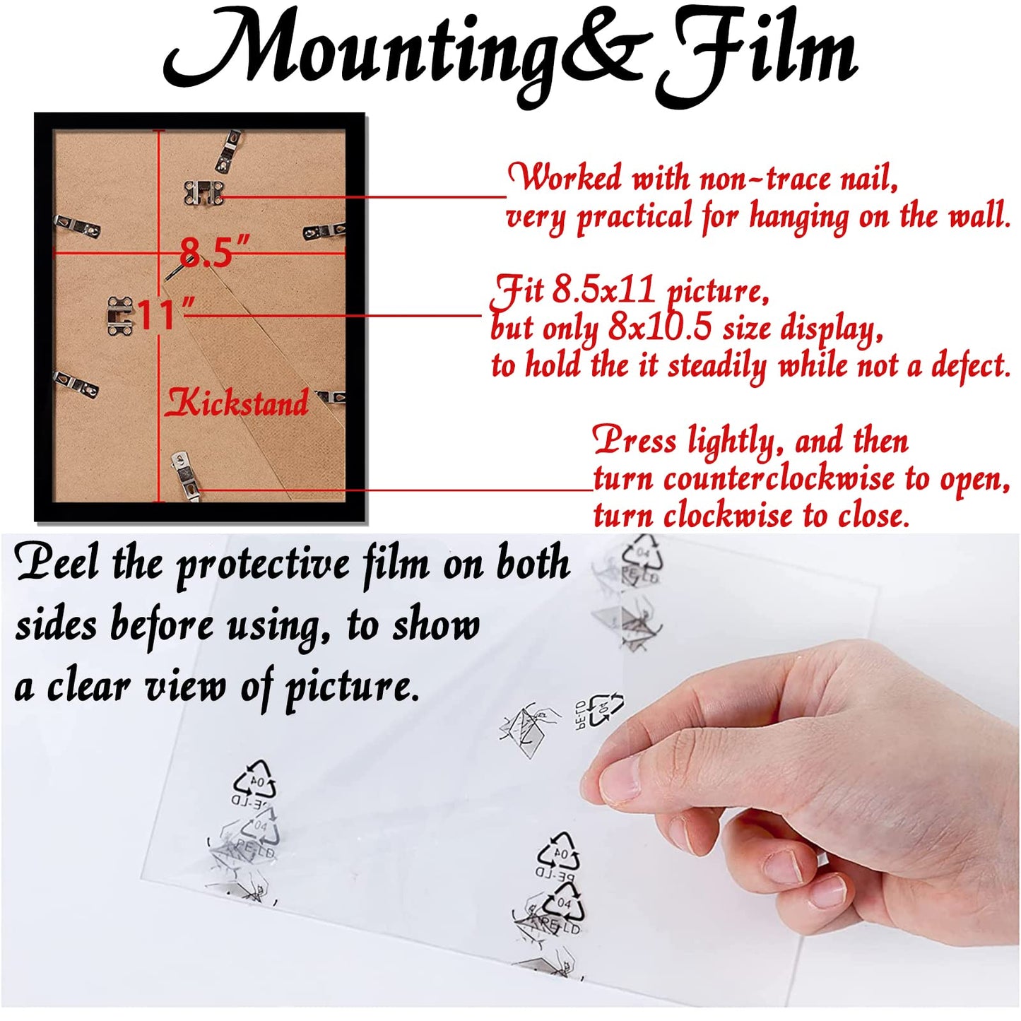 Black 8.5x11 Picture Frame Set of 3, High Transparent Frame for 8.5 By 11 Photo Collage Canvas Poster Size Wall Mount and Tabletop Horizontally Vertically (Black, 8.5 x 11 inches)