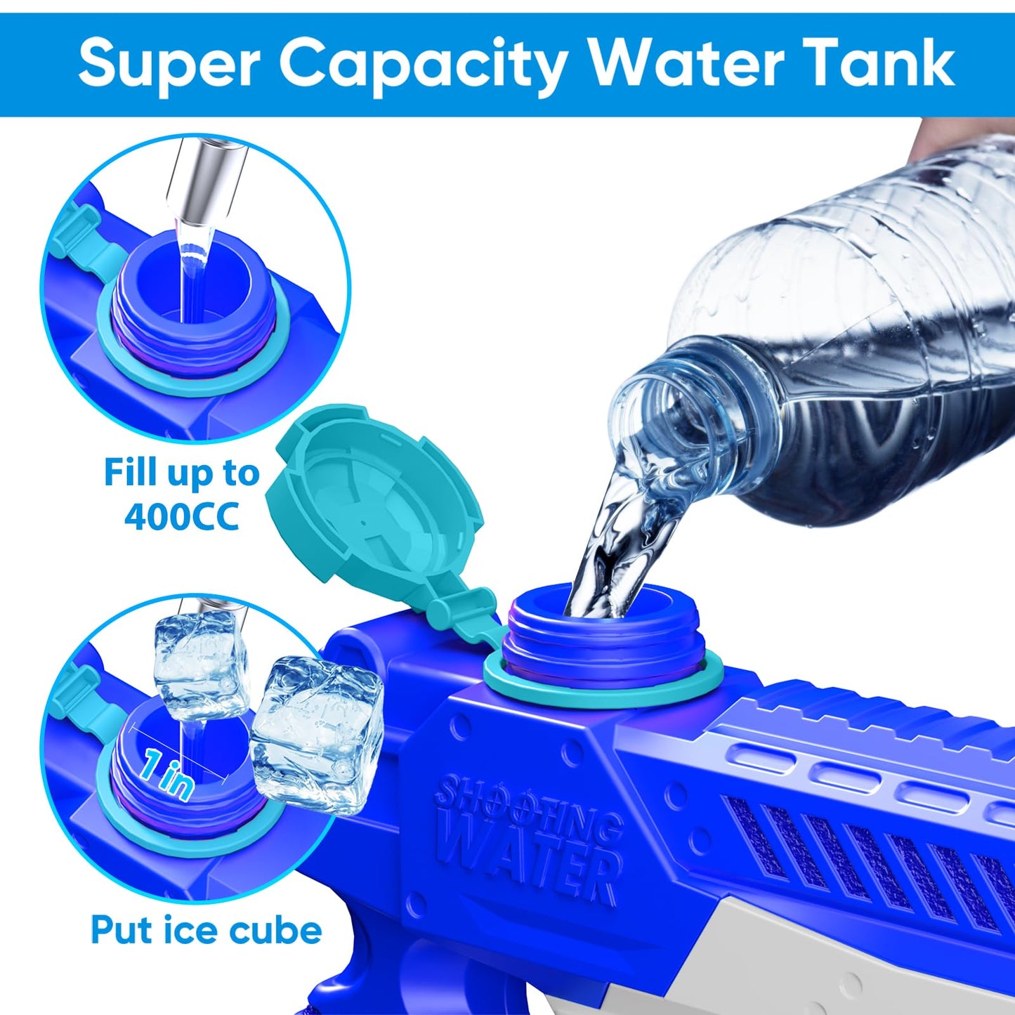 WOLKEK Water Guns for Kids Adults, 4 Pack 400CC Long Range High Capacity Squirt Guns Toy, Pool Toys Water Toys for Swimming Pool Beach Sand Outdoor, Summer Gifts for Boys Girls