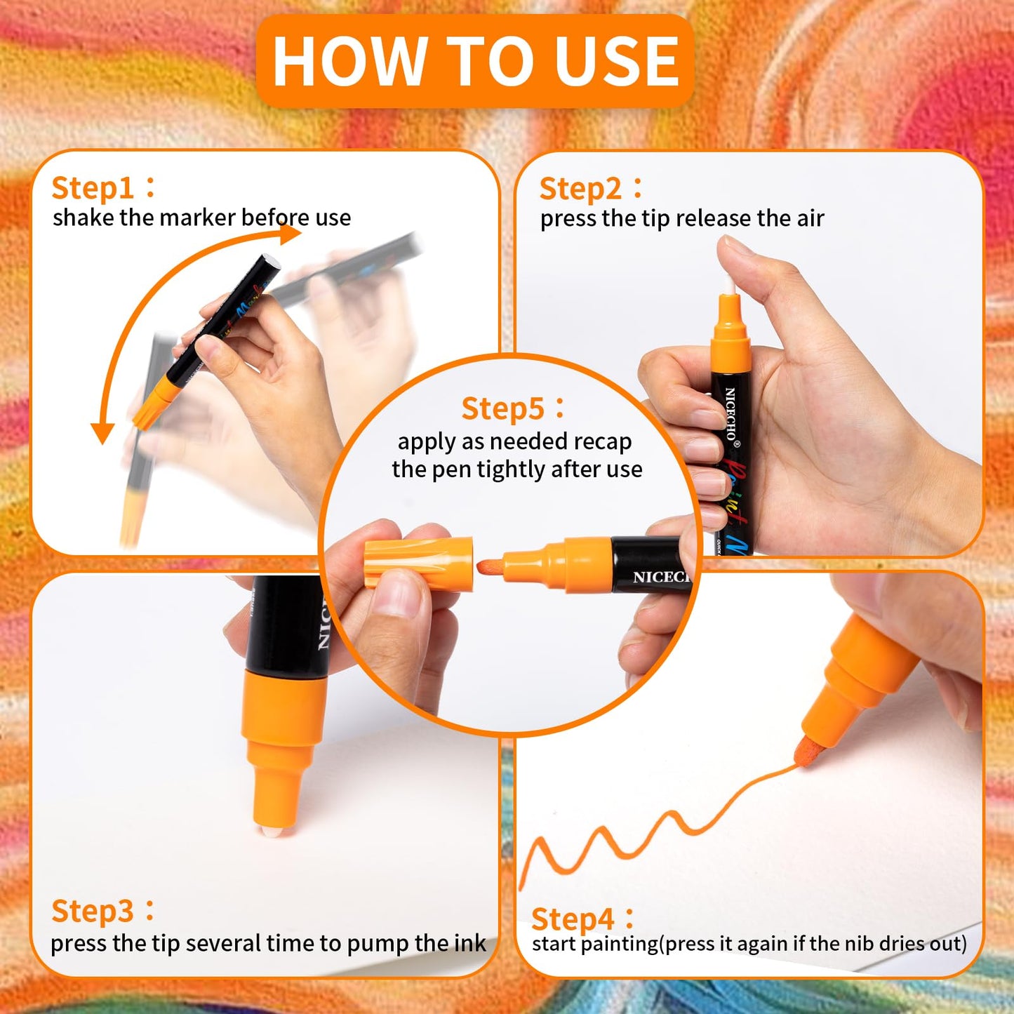 Nicecho Oil-Based Paint Pens, 12 Colors Permanent Paint Markers Medium Tip Never Fade Quick Drying and Waterproof Marker Set for Metal, Wood, Fabric, Tire, Stone, Canvas, Mugs, Glass, DIY Craft