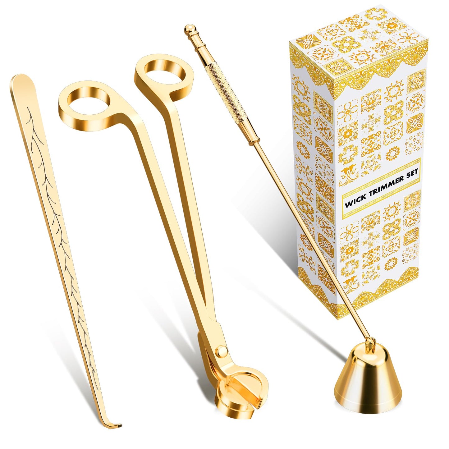 calary Candle Wick Trimmer, Candle Snuffer and Wick Dipper & Candle Accessory Set, 3 in 1 Candle Care Kit for Candle Lover (Gold)