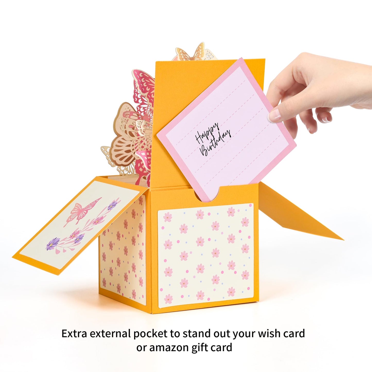 Giiffu 4 Pack 3D Pop Up Birthday Cards for Women, Butterfly & Floral Tea Party Designs, Pop Up Flower Bouquet Cards with Envelopes & Notes, Birthday, Mothers Day, Thank You Cards