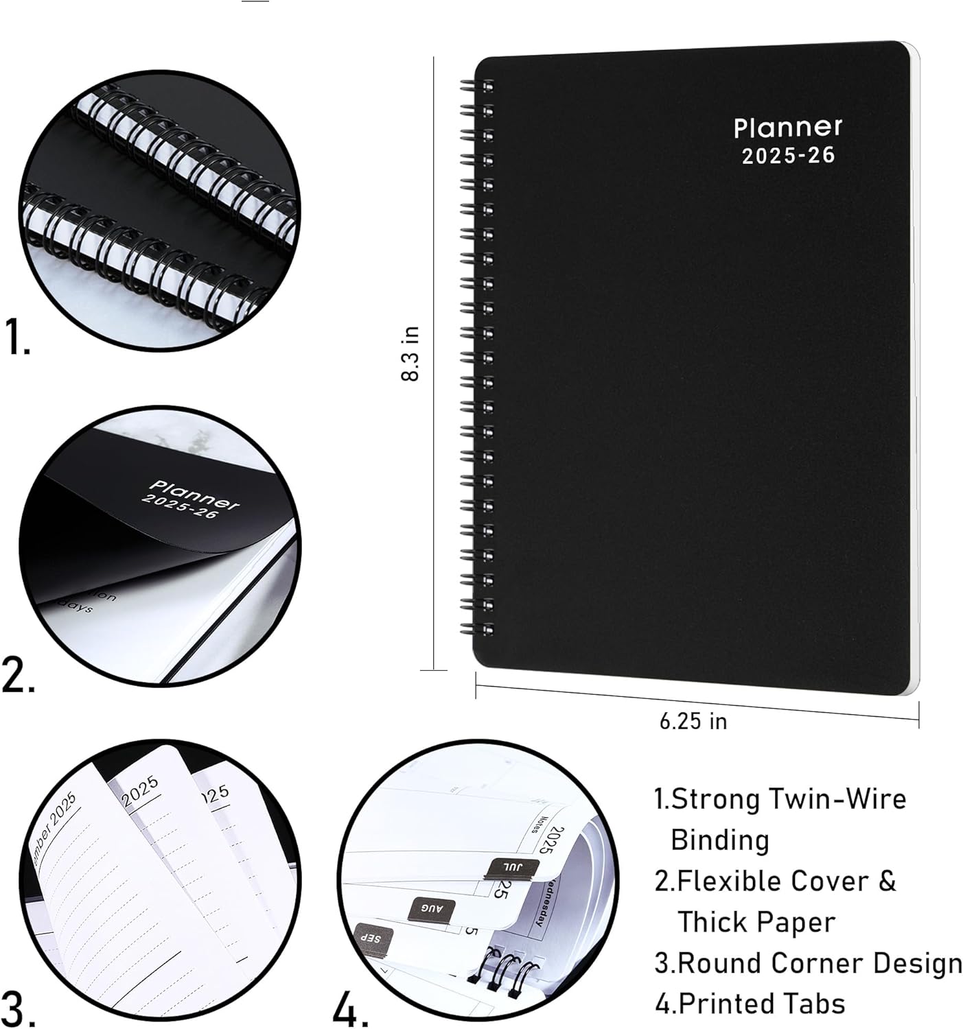 2025-2026 Planner - Weekly & Monthly Academic Planner 2025-2026, From July 2025 - June 2026, 6.25 in × 8.3 in, Flexible Cover, Twin-Wire Binding - Classic Black, Improving Your Time Management Skill