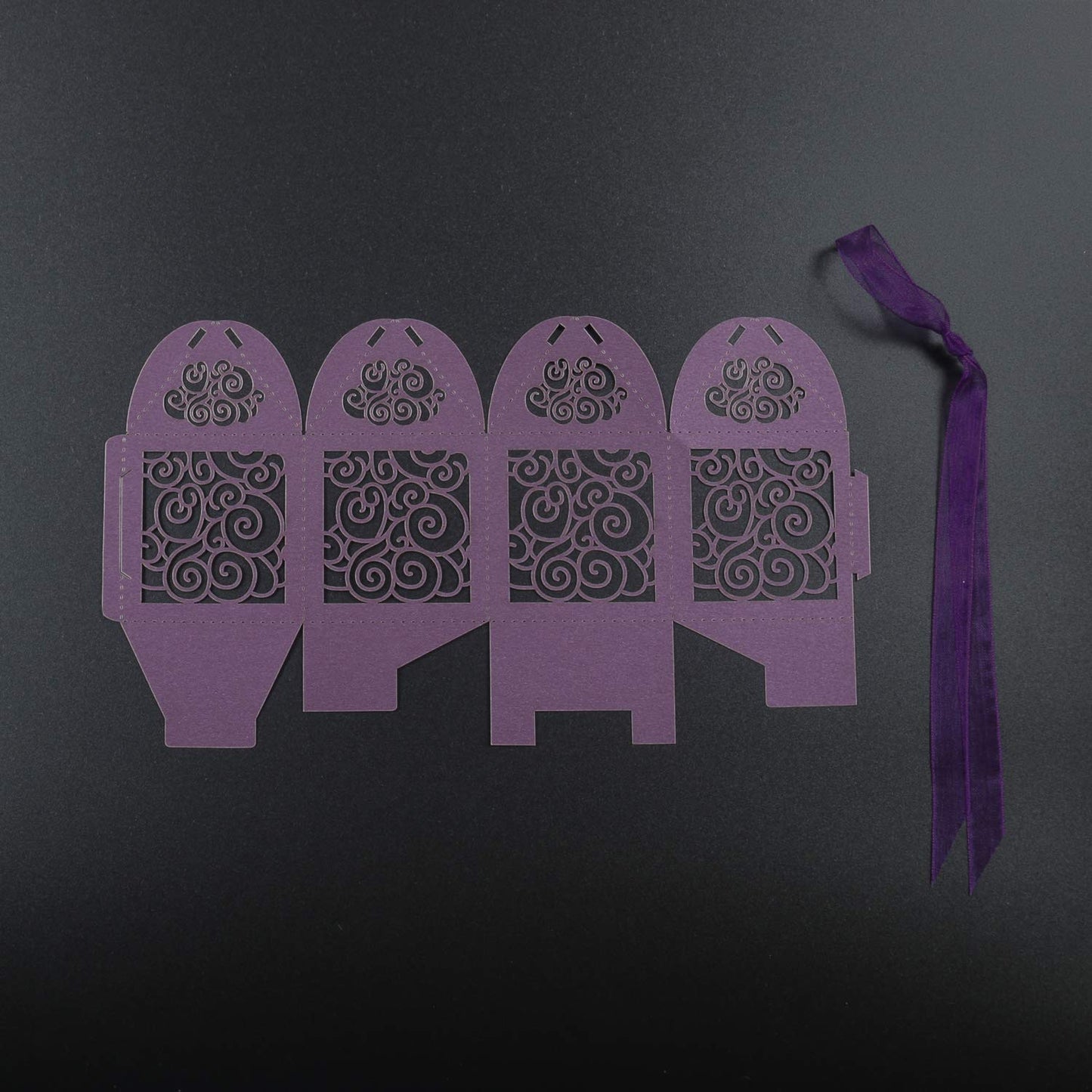 KPOSIYA 100 Pack Wedding Favor Boxes Laser Cut Boxes Party Favor Box Small Gift Boxes Lace Candy Boxes for Wedding Bridal Shower Baby Shower Birthday Party Anniverary with Ribbons (Purple, 100)