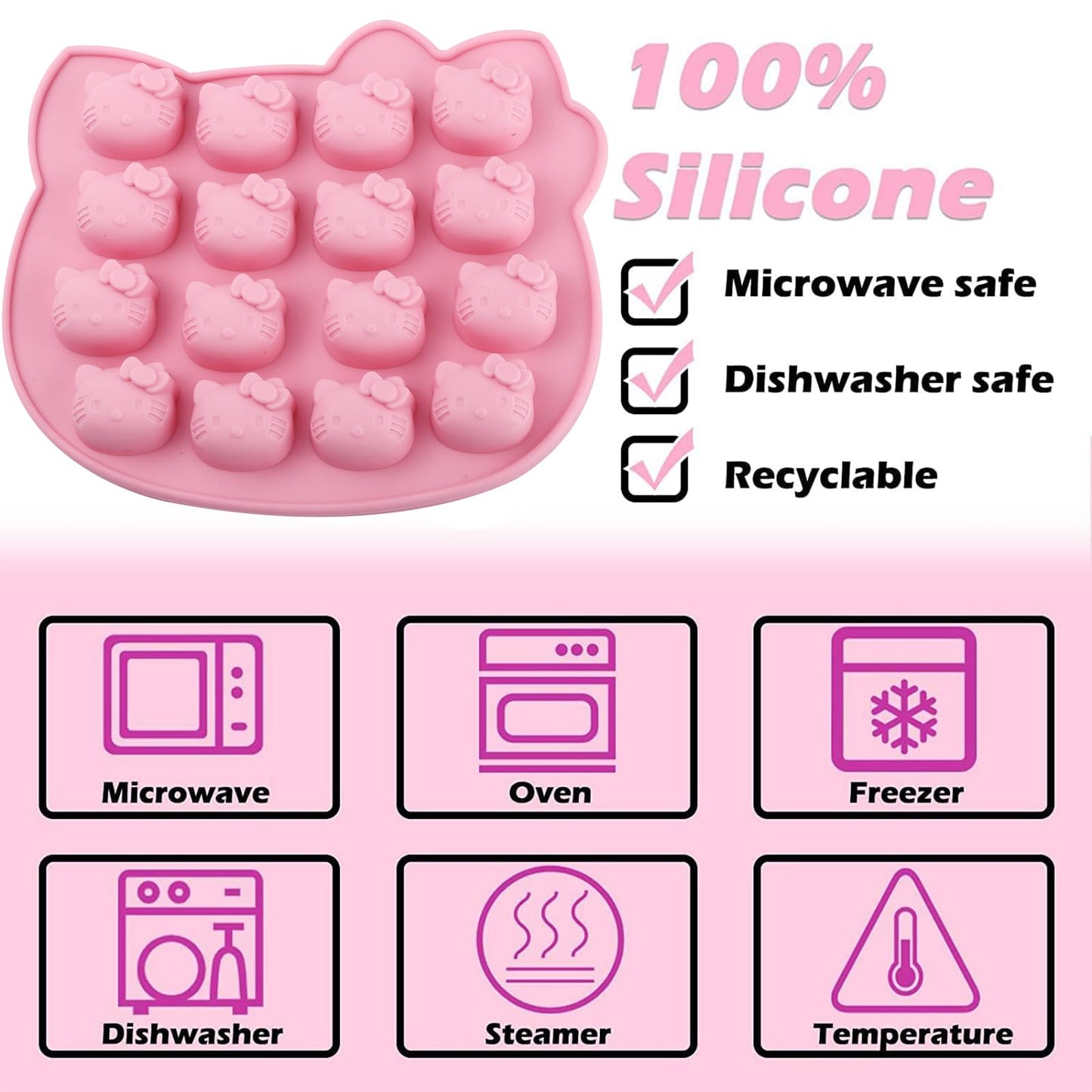 ICNYEKl Cute Kitten Chocolate Silicone Mold, Silicone Candy Molds 16 Cavity, Cat Ice Cube Tray for Baking, Cupcake Topper, Pudding, Butter, Gelatin, Jelly, Bath Bomb, Candle, Plaster, Resin, Clay