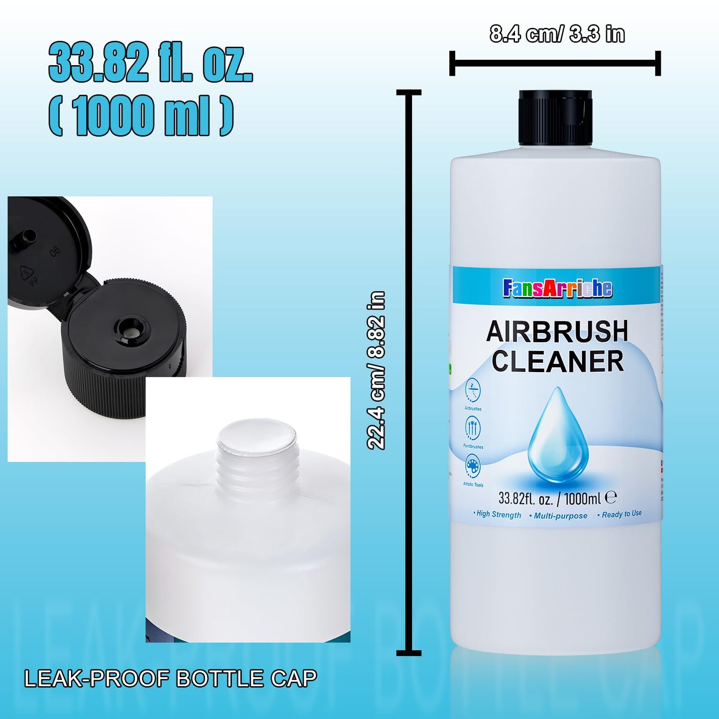 Airbrush Cleaner, 33.82 Oz Air Brush Cleaning Solution for Water-Based Acrylic Color Paints, Quickly Clean Clogged Airbrushes, Paint Brushes, Art Tools