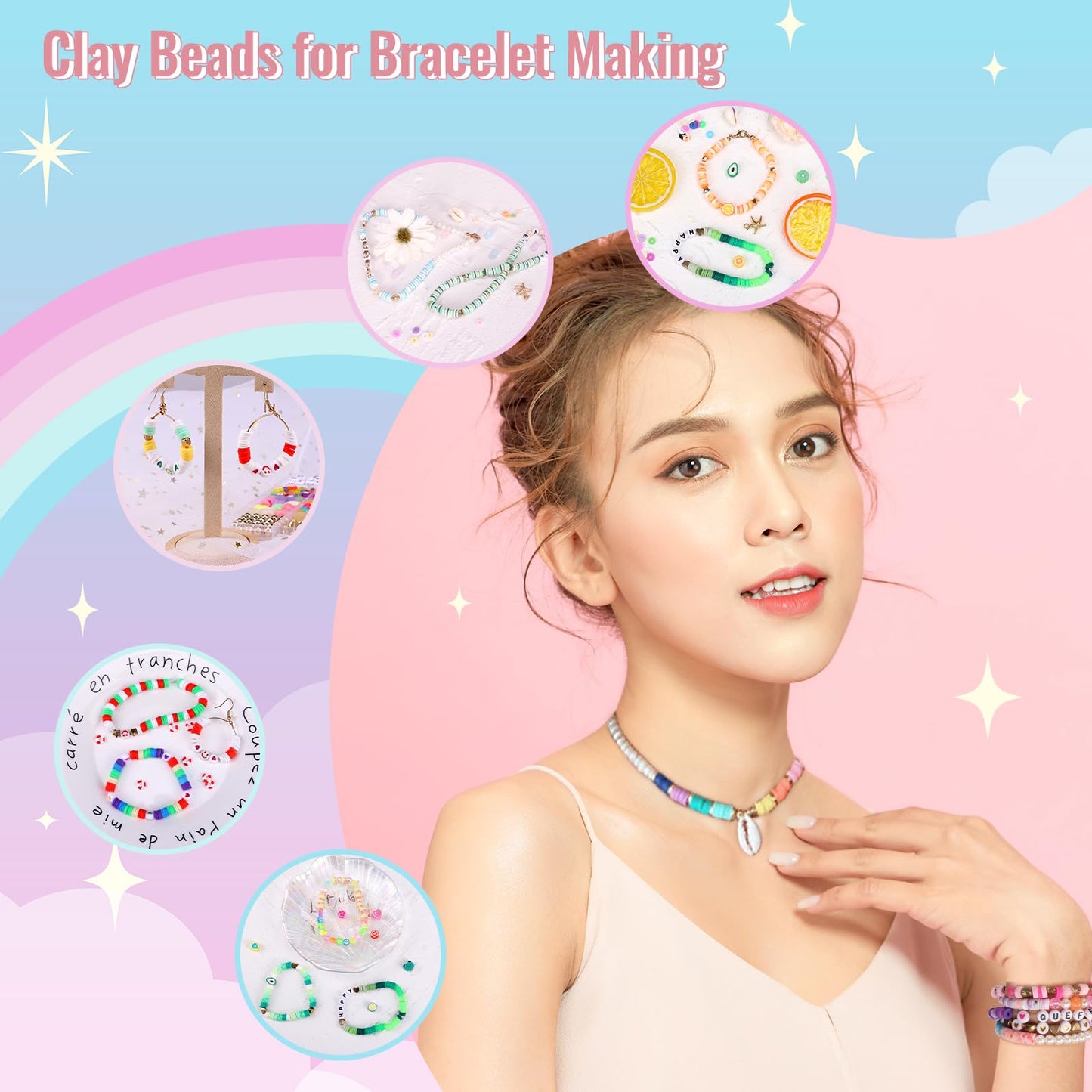 QUEFE 9870pcs, Clay Beads for Bracelet Making Kit, 92 Colors Flat Heishi Beads for DIY Crafts Necklace Jewelry Making Gifts