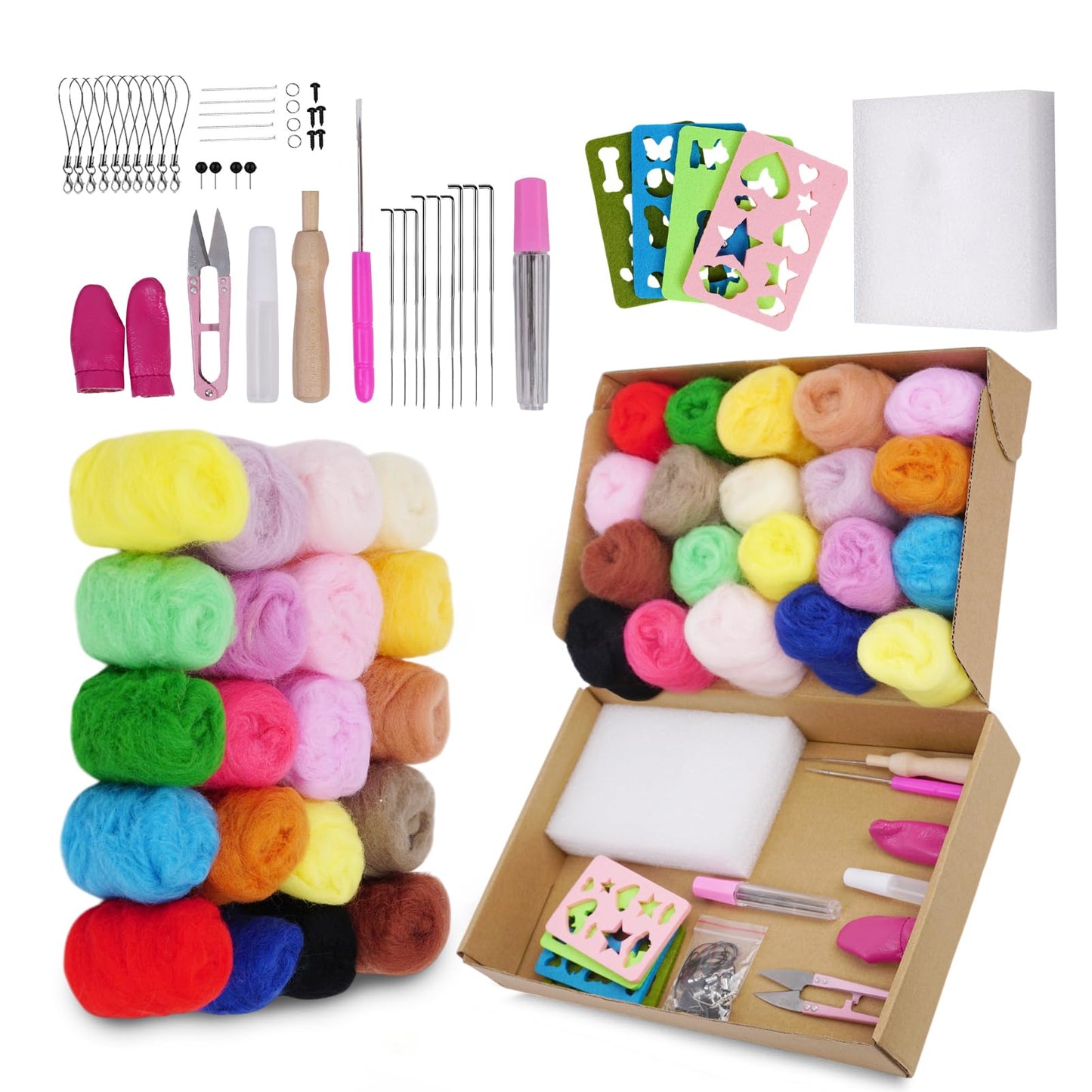 Needle Felting Kit,Wool Roving 20 Colors Set,Tools for Felted Animal Needle Felting Supplies,Needle Wool Felting Tools Kit
