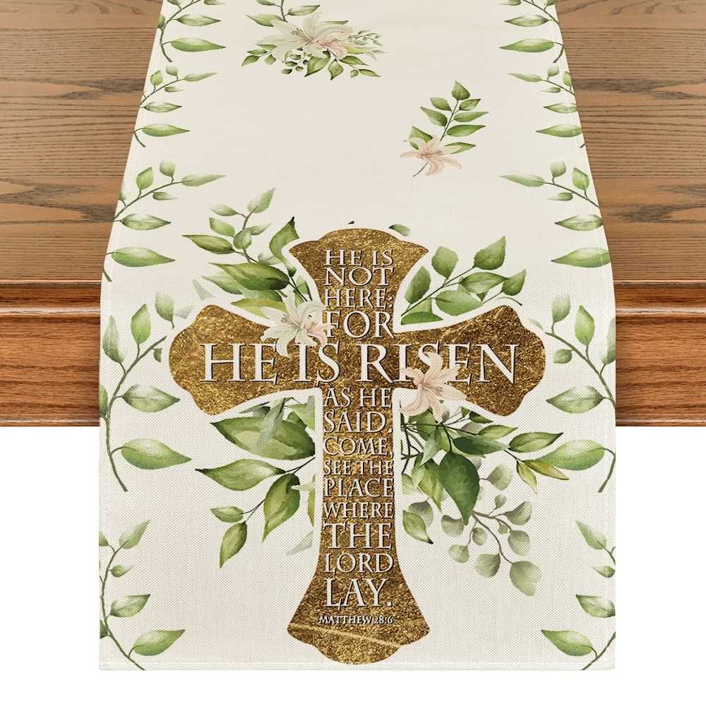 He is Risen Easter Table Runner, Spring Summer Seasonal Holiday Kitchen Dining Table Decoration for Indoor Outdoor Home Party Decor 13 x 72 Inch