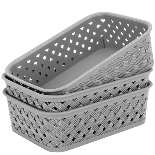 MaxGear Organization and Storage 3 Packs, Plastic Storage Bins Organizer Bins, Woven Baskets for Storage, Plastic Baskets with Handles Storage Baskets for Organizing, Basket Organizer for Home, Small