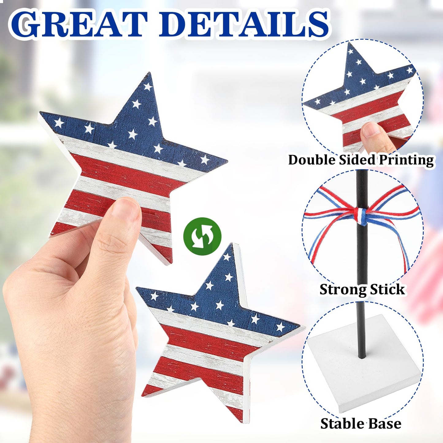 Hedeey 4th of July Tiered Tray Decor Wooden Star Set, 3 Pcs Memorial Day Table Decorations, Rustic Patriotic Tabletop Home Decor, Red White and Blue Decorations for Home (Retro)