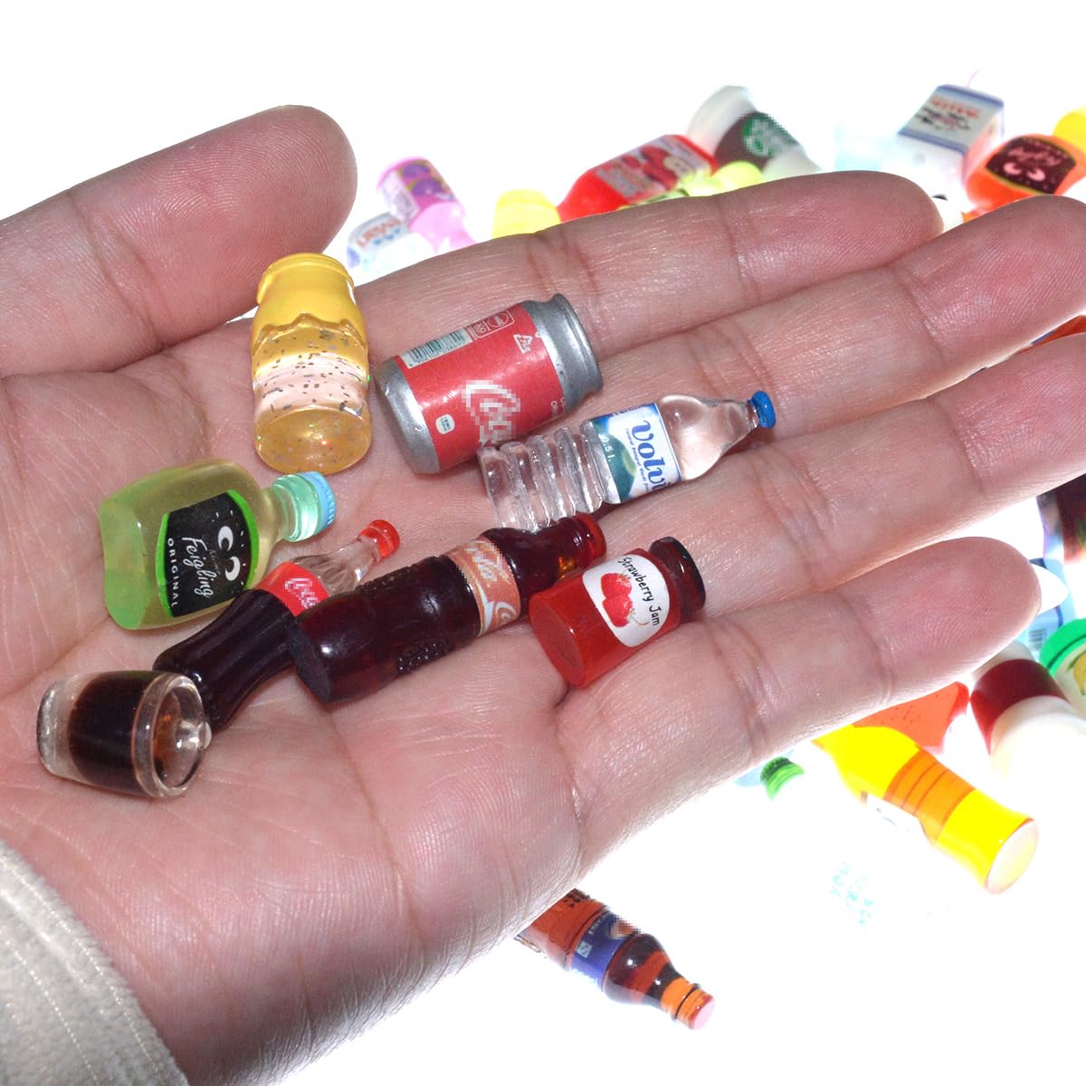 Nuanmu Miniature Food Drink Bottles Pretend Play Kitchen Game Party Toys (10 Bottles + 10 Foods（Random）)