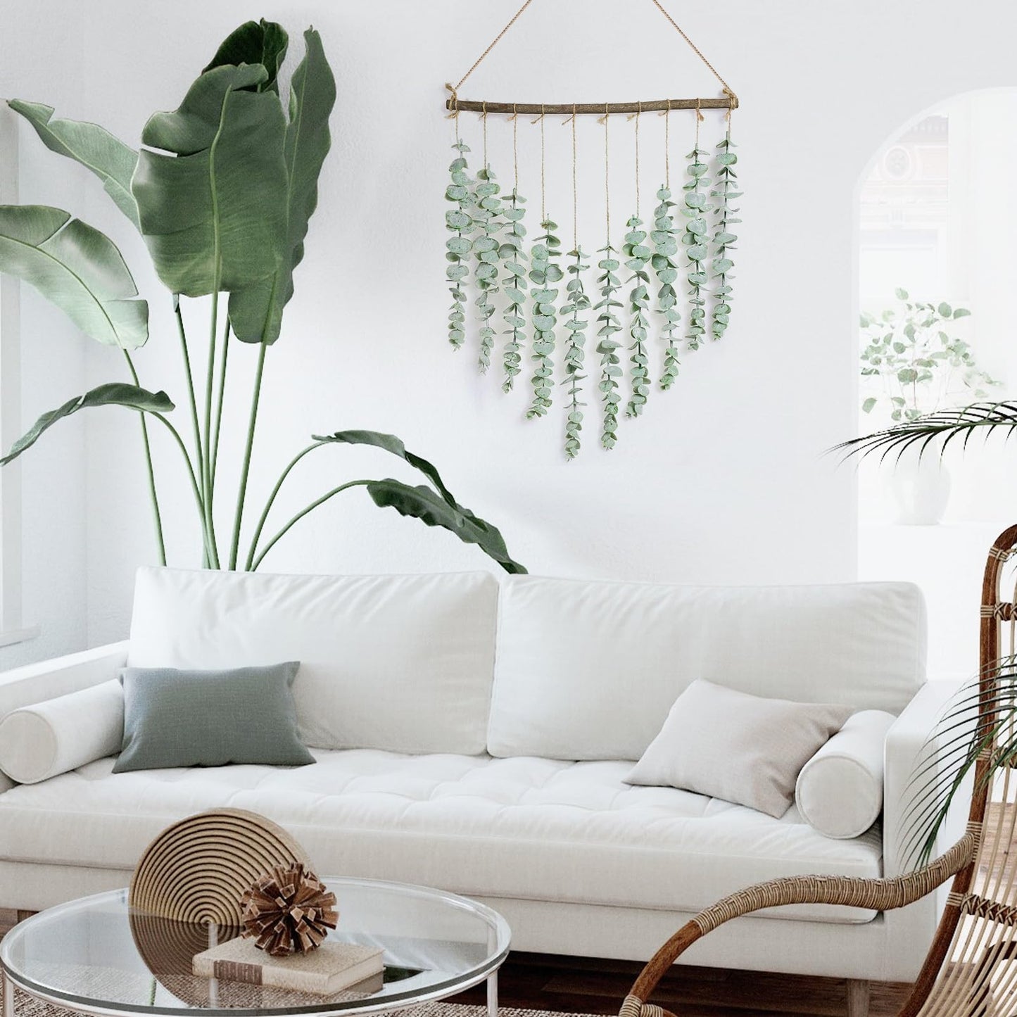 Bestjing Artificial Eucalyptus Wall Hanging Decor - Fake Eucalyptus Leaves Greenery Eucalyptus Vines Wall Hanging Plants - Farmhouse Rustic Boho Wall Decor for Bathroom Bedroom Livingroom Decorations