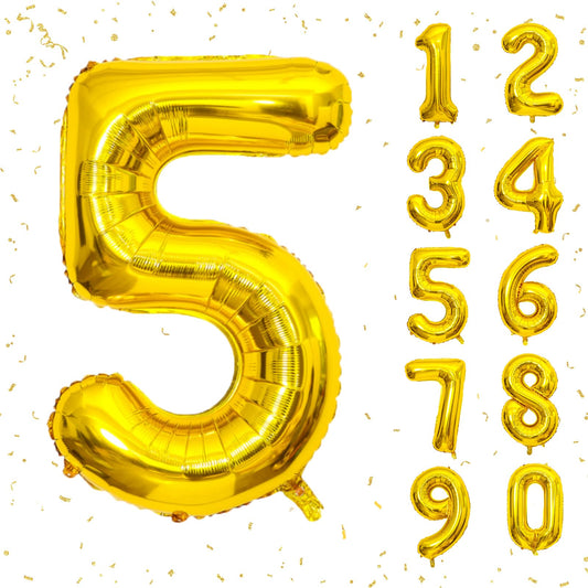 40 Inch Gold Number Balloons, Helium Mylar Foil Number Balloons for Birthday, Number 5 Balloon for 5st Birthday Decorations for Kids, Anniversary Party Decorations Supplies