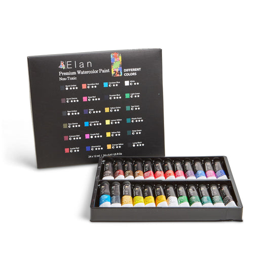 Elan Professional Watercolor Paint Set, 24 Liquid Watercolor Paint Tubes 0.4oz, Artist Paint Set for Adults, Professional Paint Set Non Toxic, Artist Watercolor Paint, Professional Watercolors
