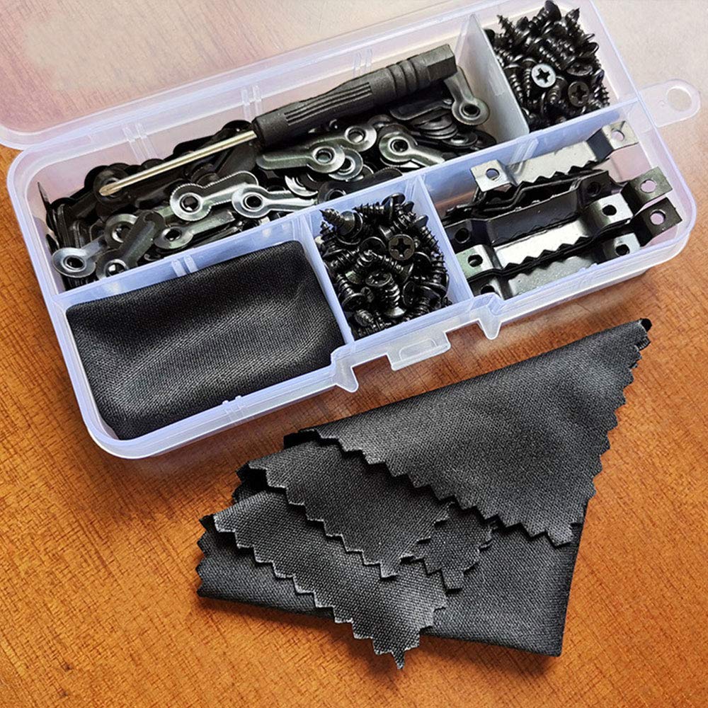 Amerlery 100 Pieces Frame Picture Turn Buttons and 25 Pieces Sawtooth Picture Frame Hanging Hangers Double Hole with 150 Pieces Screws for Hanging Pictures, Photos, Drawing
