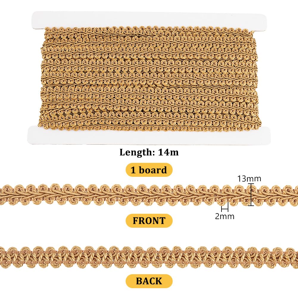 15 Yards Golden Gimp Braid Trim 1/2 inch Gold Polyester Woven Fabric Lace Upholstery Trim for Sewing Costume DIY Crafts Upholstery Curtain Slipcover Decoration
