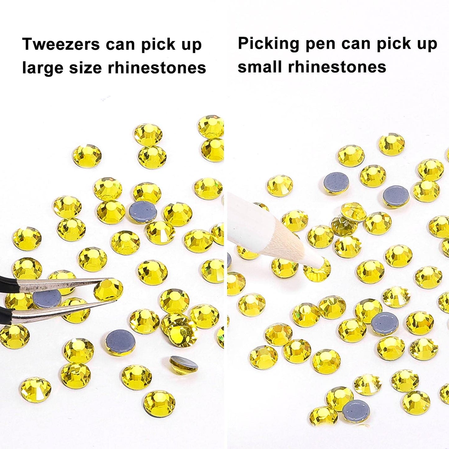 MEIBITE 6796PCS Yellow Hotfix Rhinestones Crystal Stones Glass for Fabric Clothes Shirts Sparkly Flat Back Round with Tweezers and Picking Pen (SS6~SS30 Set)