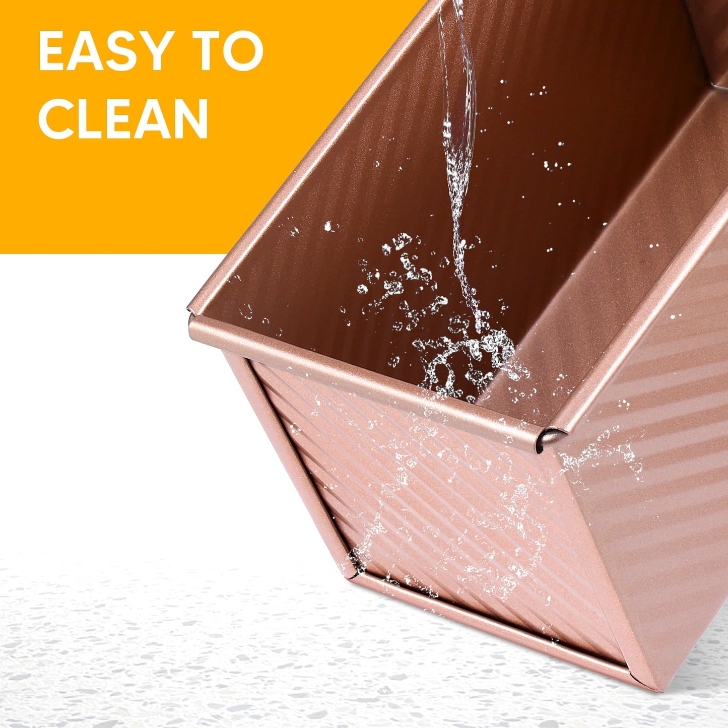 MOJIEZUO 2PCS Pullman Loaf Pan with Lid, 1 lb & 0.5 lb Dough Capacity Non-Stick Bakeware for Baking Bread, Carbon Steel Corrugated Bread Toast Box with Cover for Homemade Sandwich Bread, Rose Gold