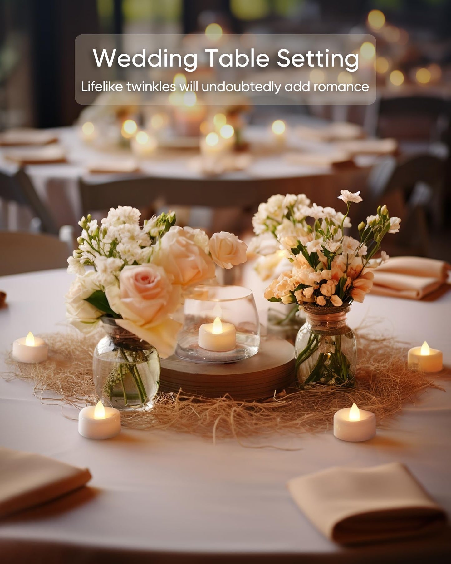 merrynights Flameless Candles, 12-Pack Tea Lights Candles Battery Operated Bulk, Flameless Tealight Candles, Realistic Tea Lights for Halloween Christmas Wedding Table Decor, 1.5'' D X 1.25'' H