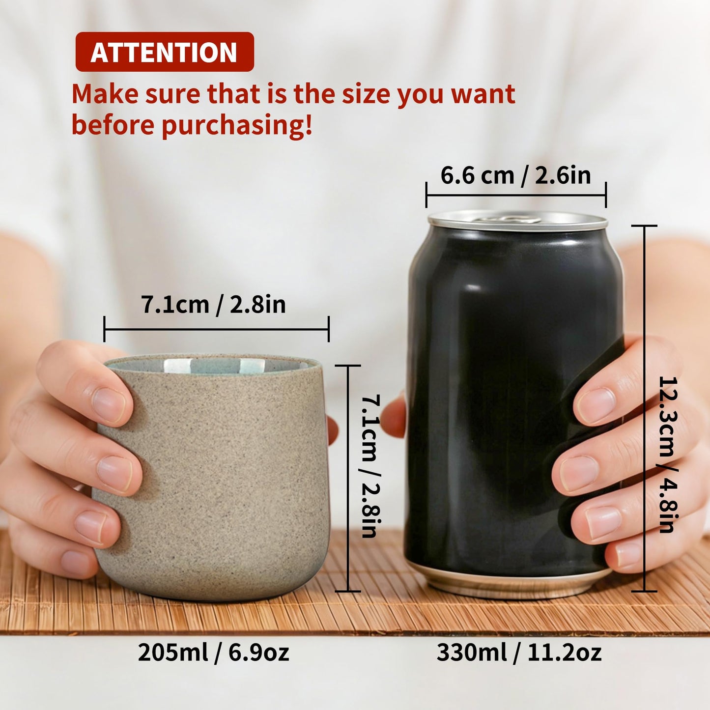 Japanese Tea Cups, Chinese Tea Cup, 7.2Oz / 205 Ml, Ceramic Tea Cup for Adults, Ceramic Cups no Handles, Japanese Cups, Asian Matcha Cup, Darker Grey, 4 Pcs/Box, H4