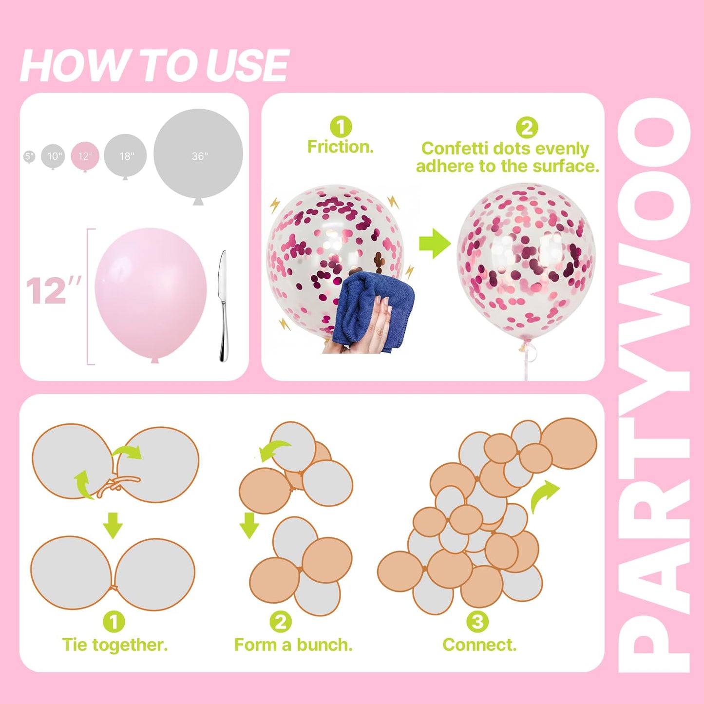 PartyWoo Pink and White Balloons 66pcs 12 Inch Light Pastel Baby Metallic Pearl Pink Matte White Confetti Balloons for Gender Reveal Wedding Bridal Girl Baby Shower Princess Birthday Party Decorations